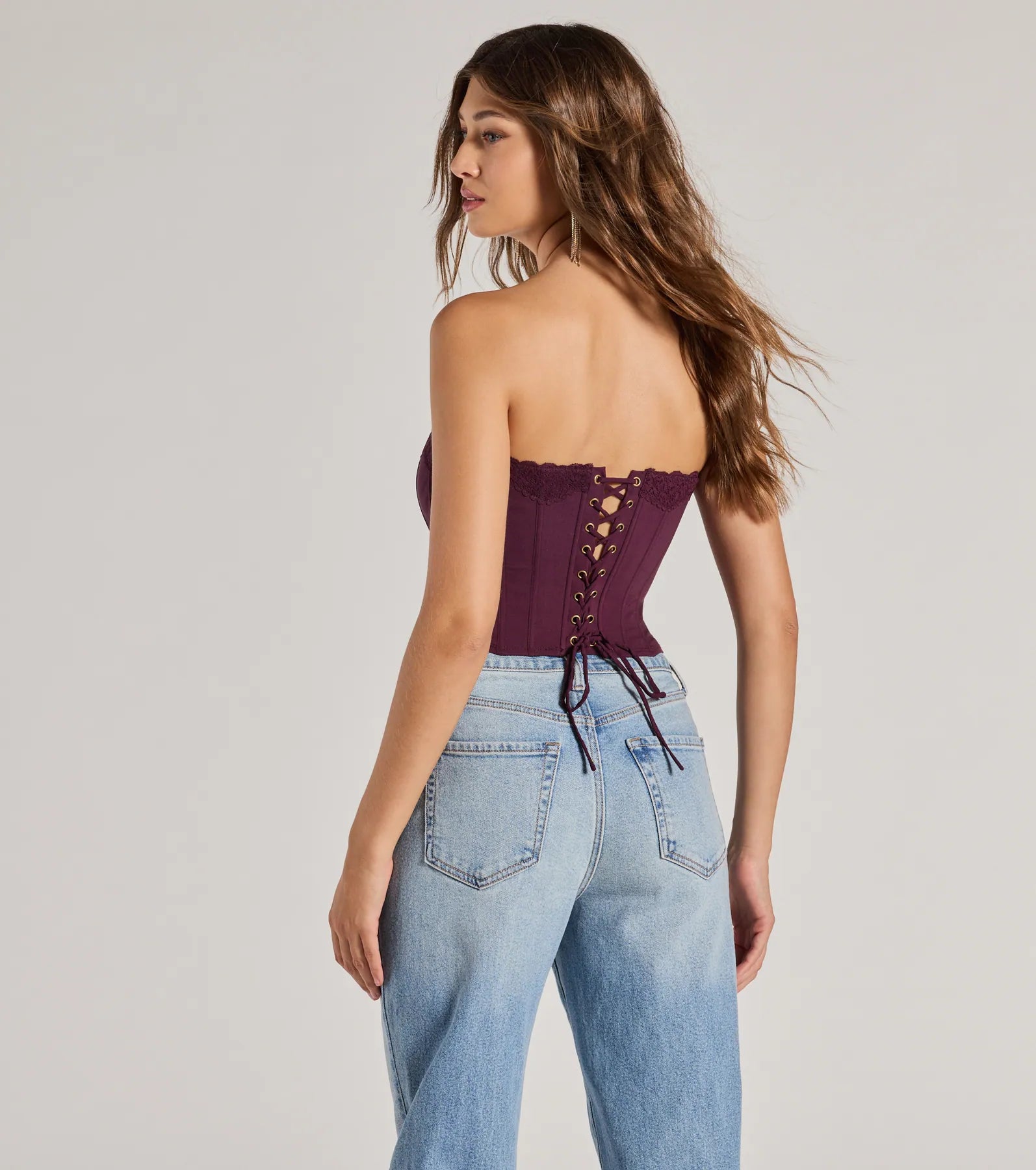 Chic And Snatched Strapless Lace Trim Corset Top