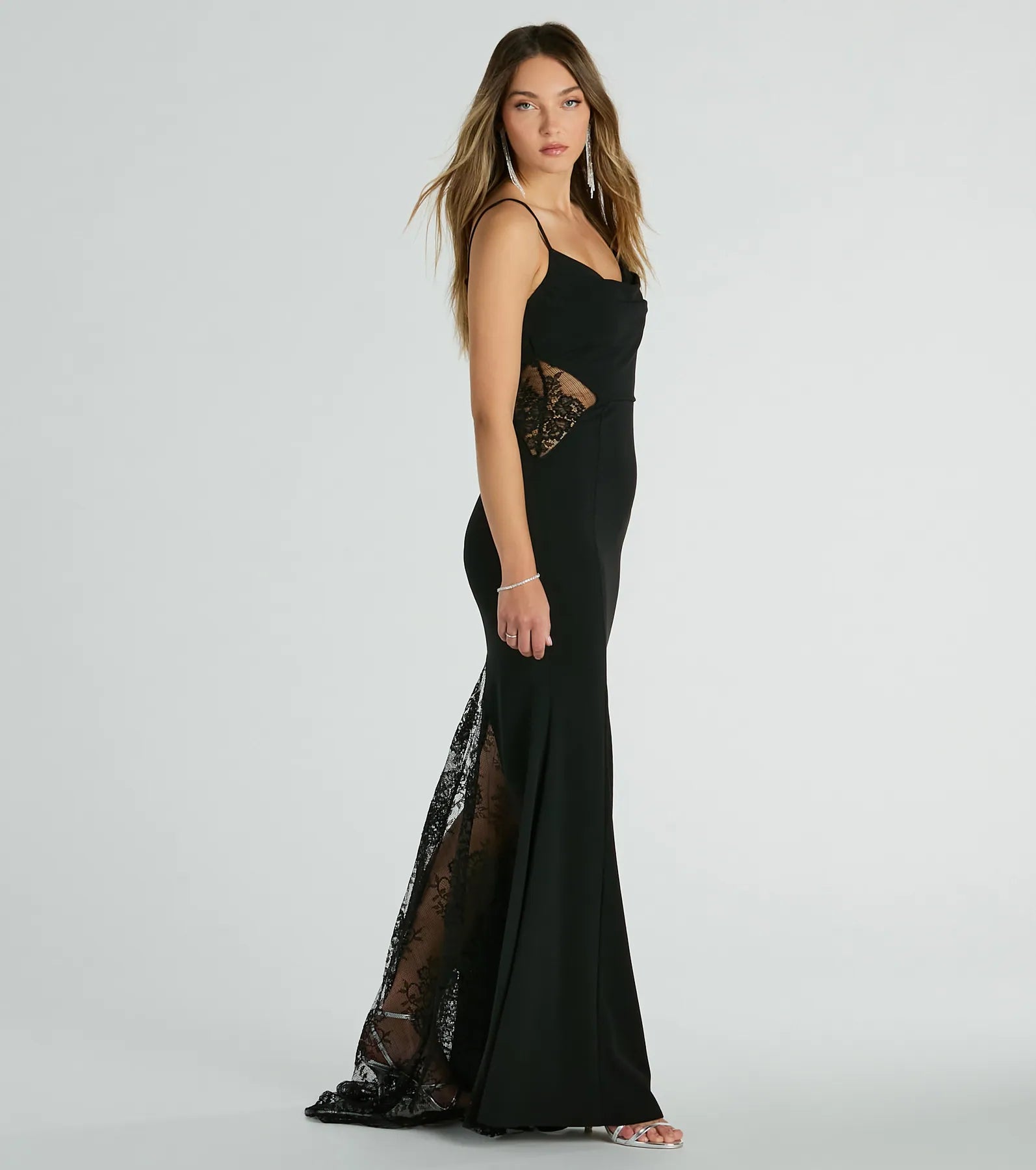 Carla Cowl Neck Mermaid Lace Crepe Formal Dress