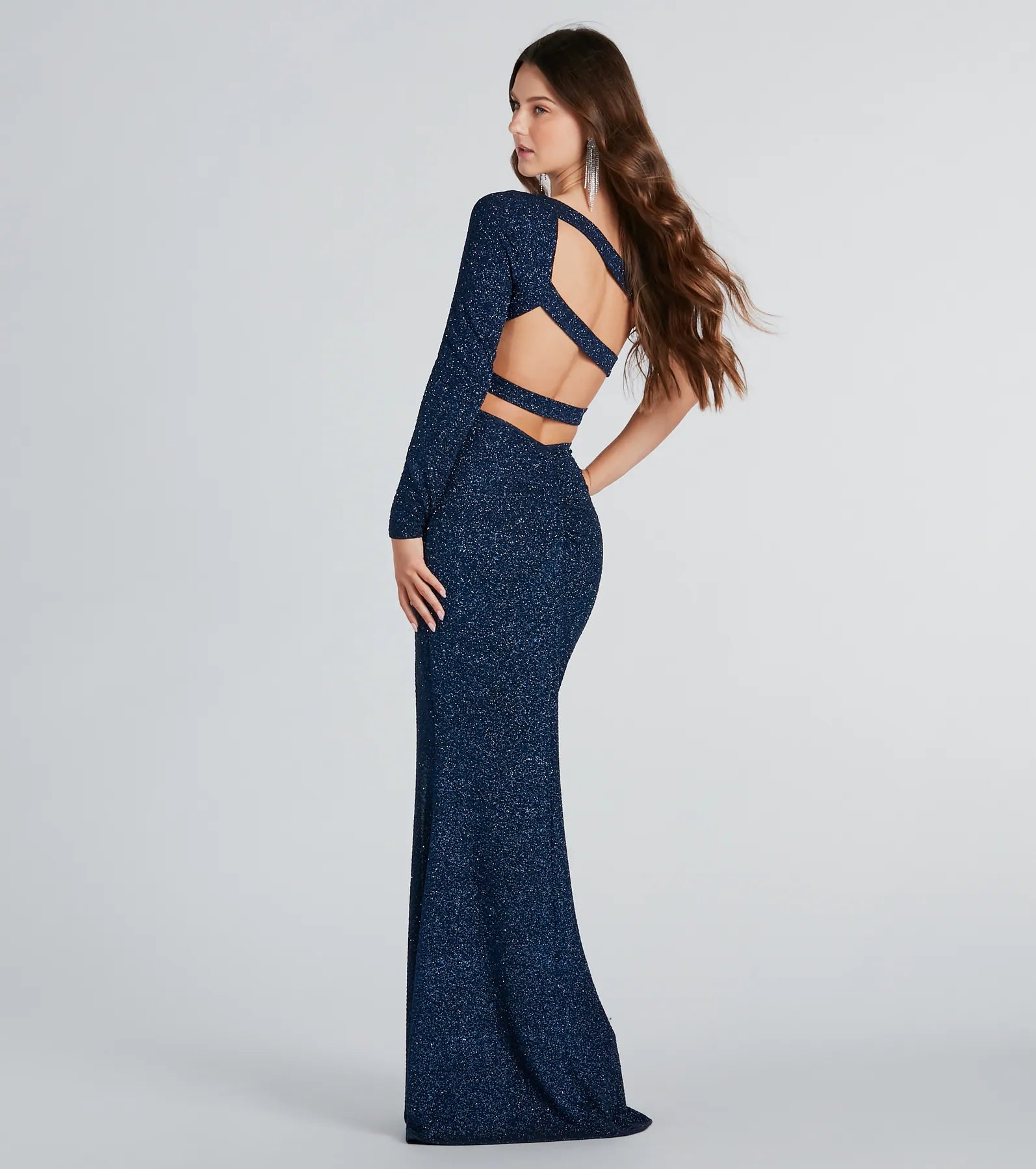 Hattie Formal Glitter Strappy Back Long Dress