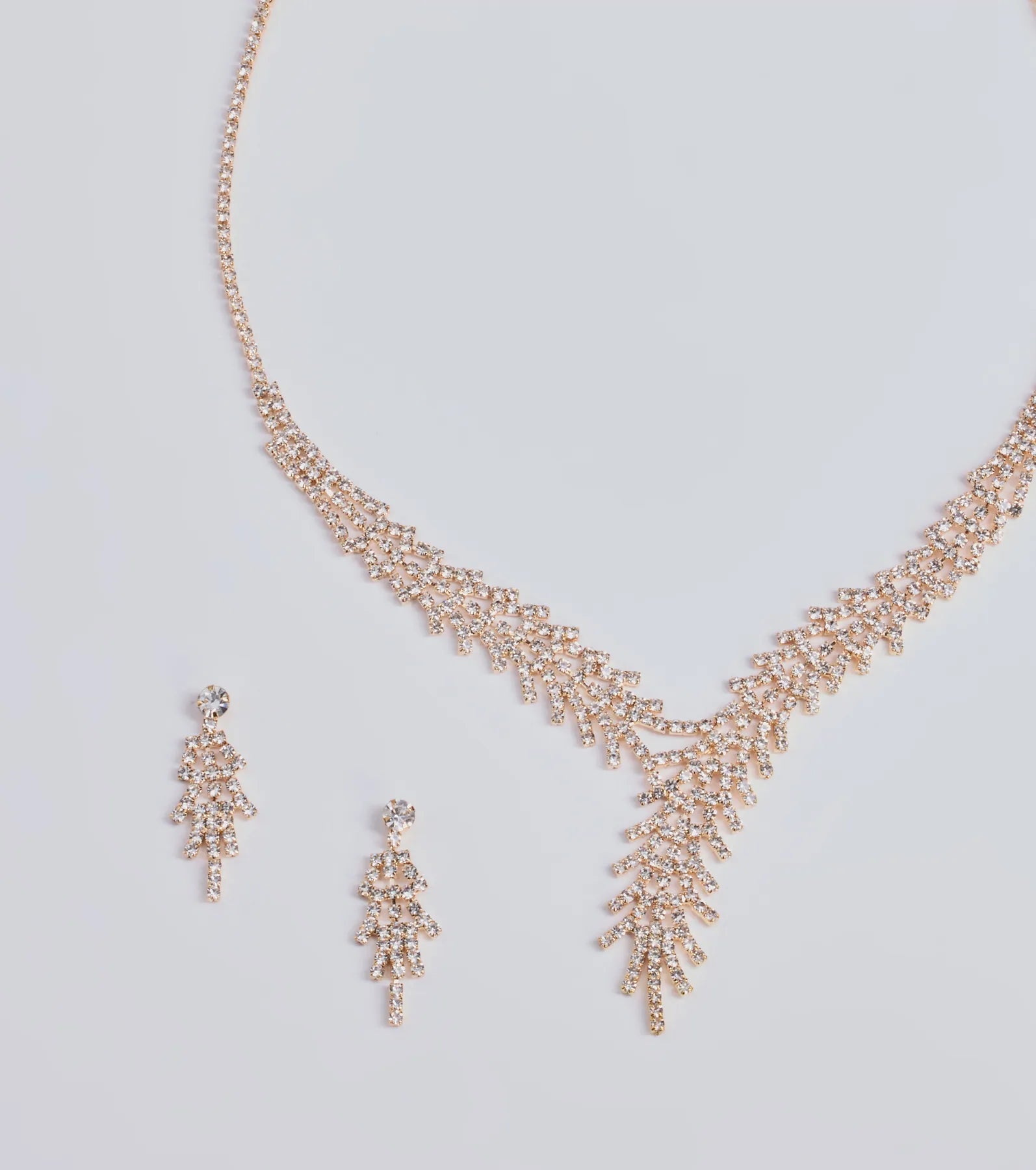 All That Glitz Rhinestone Fringe Necklace And Earrings Set