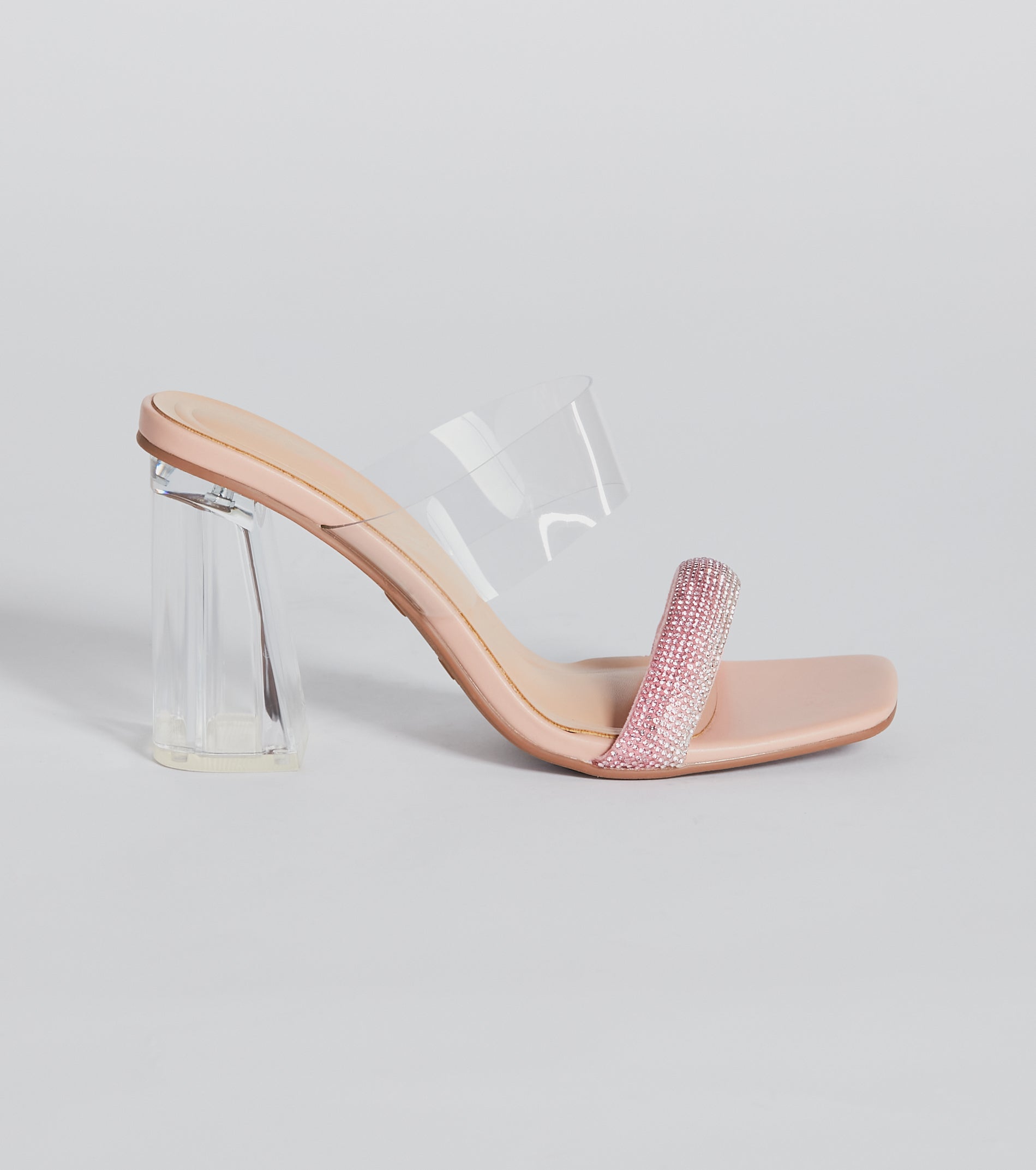 Ombre Effect Rhinestone Lucite Block Heel Mules