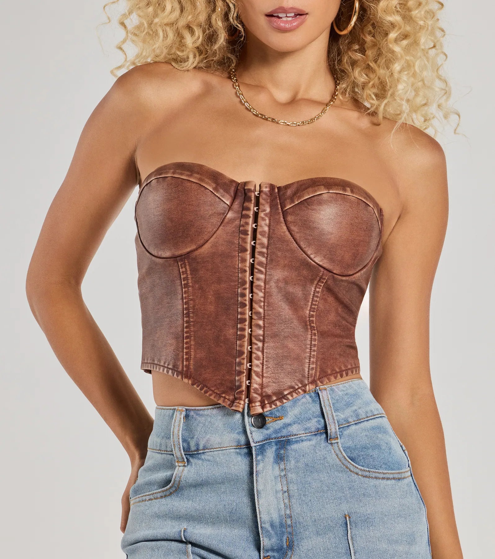 Boldly Chic Faux Leather Cropped Corset