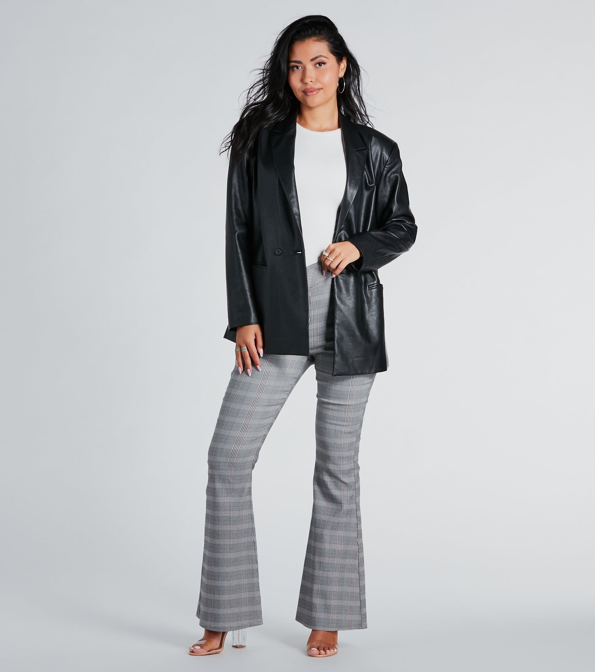 Plaid Mood V-Waist Flare Pants