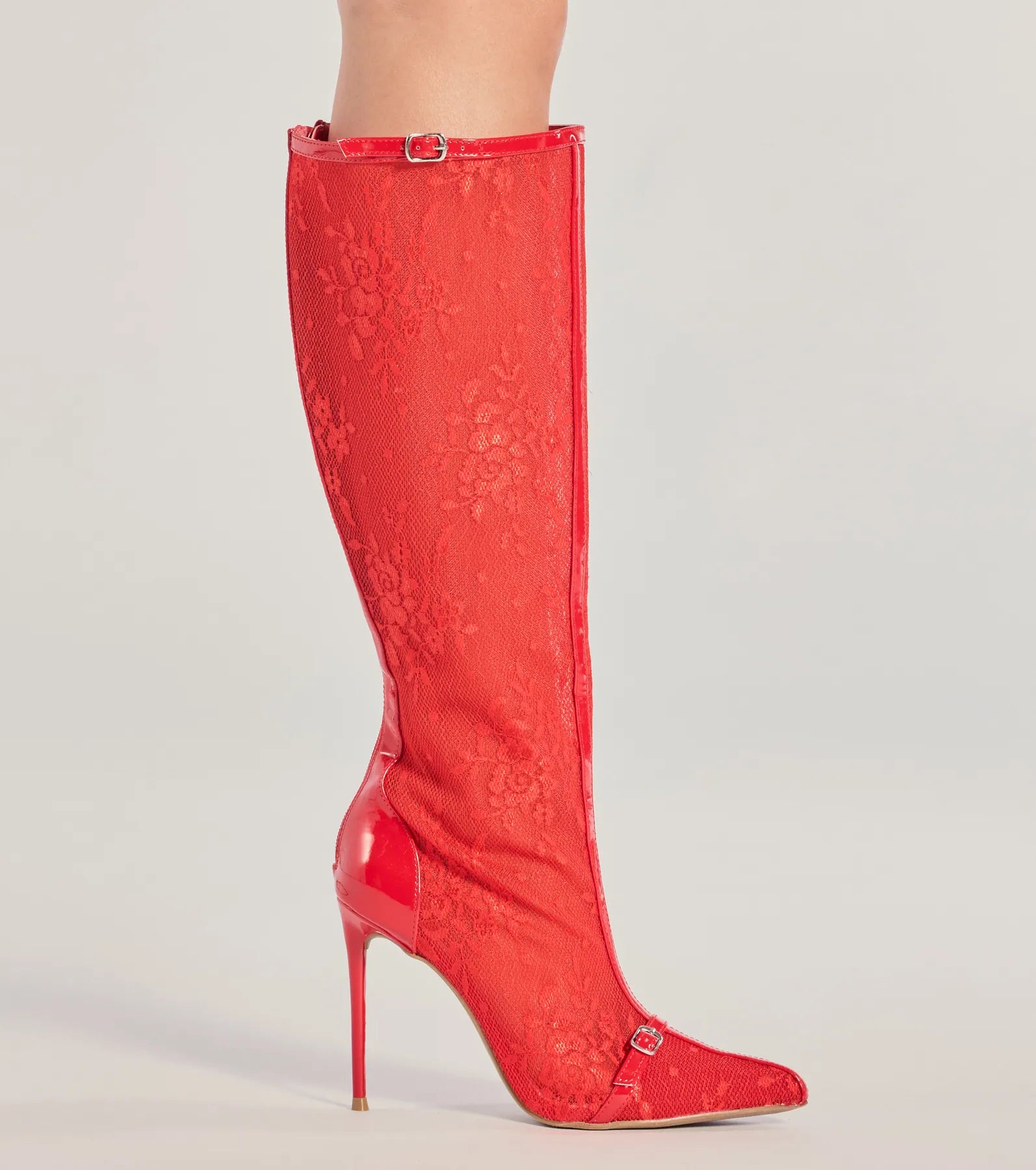 Sultry Strut Sheer Lace Under-The-Knee Boots