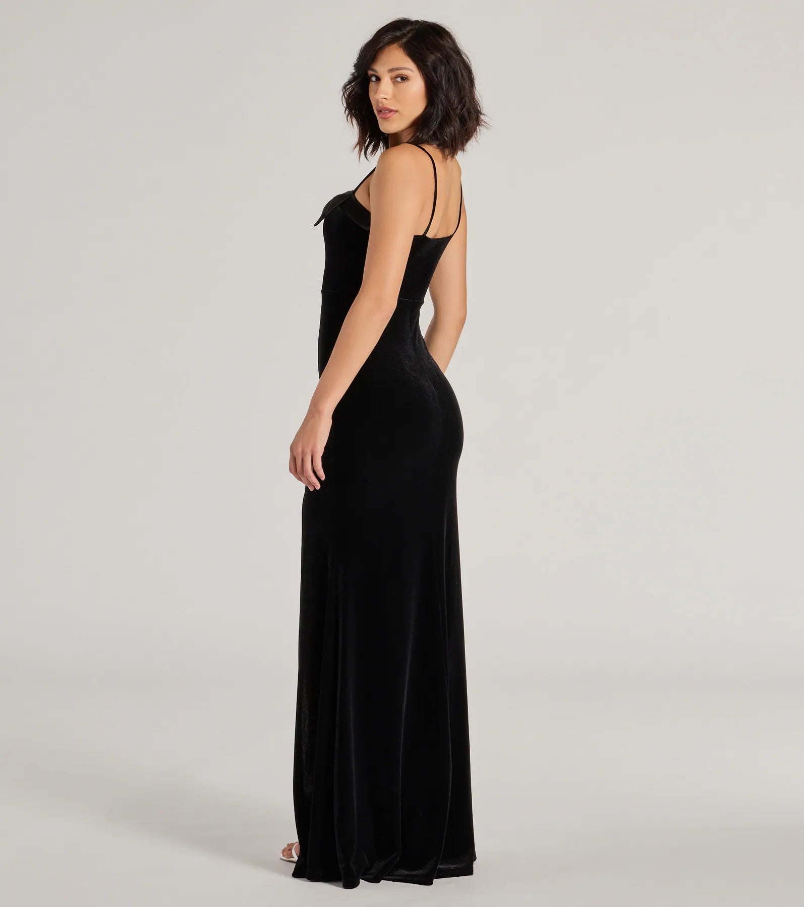 Gracie Velvet and Bow High Slit Mermaid Dress