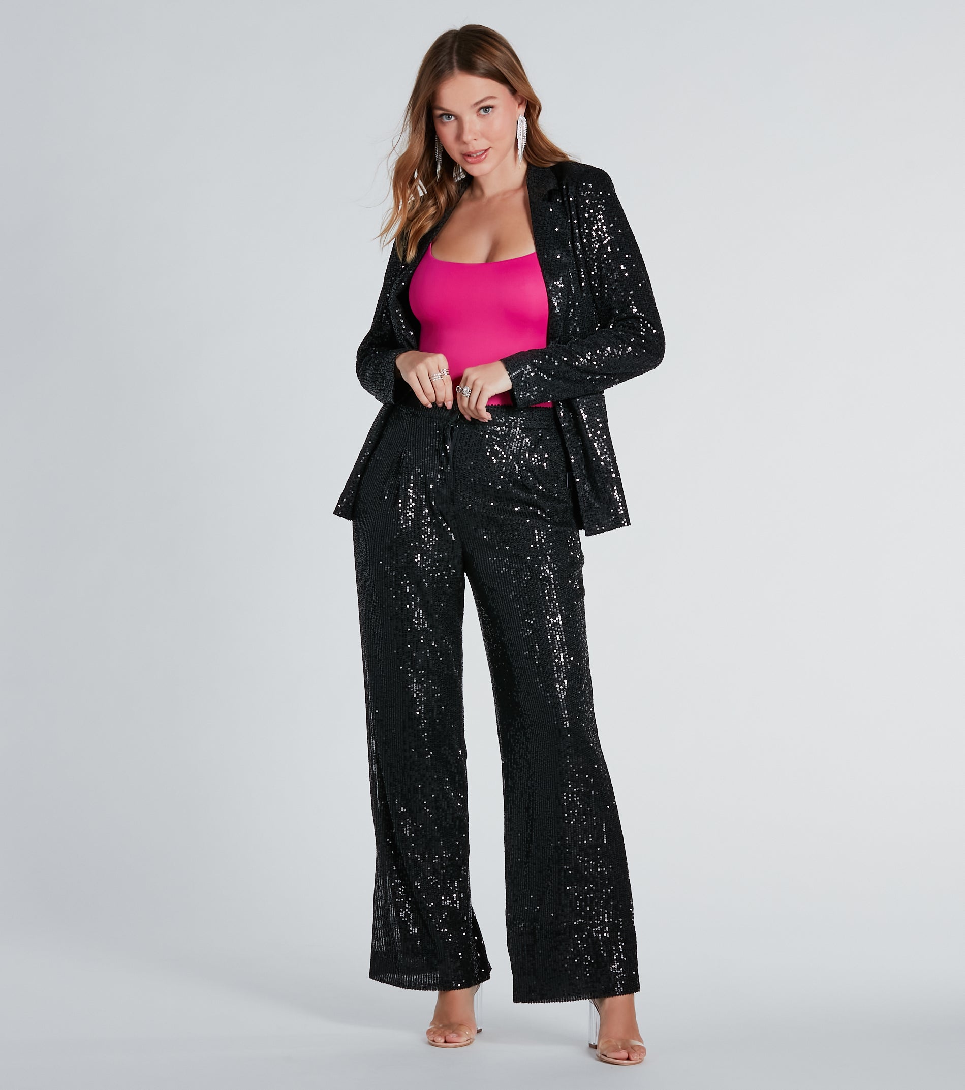 Night Cocktails Sequin High-Rise Flare Pants