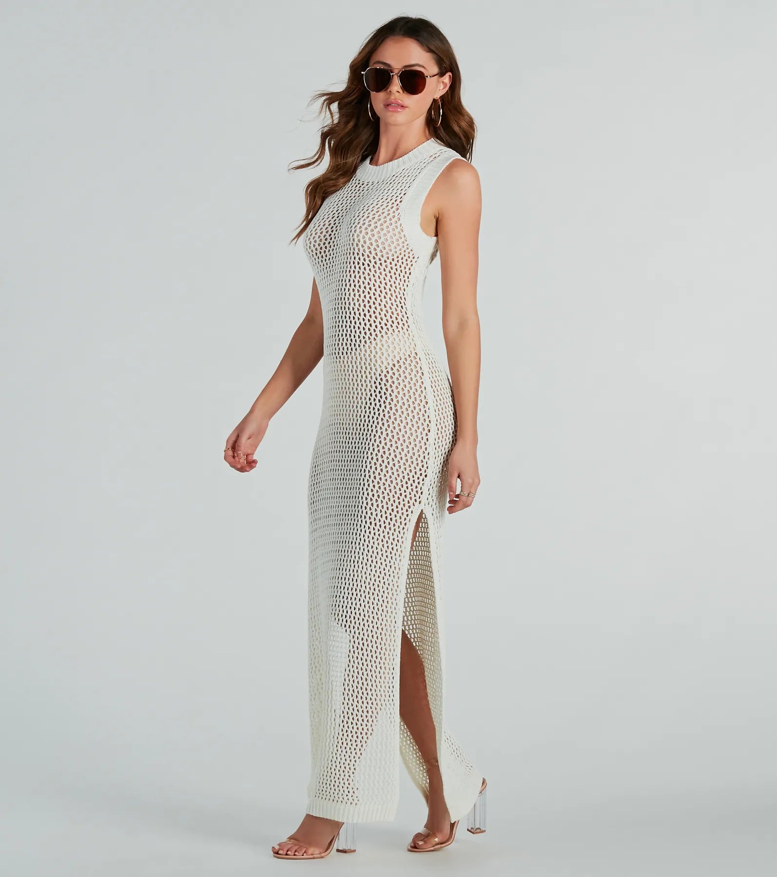 Resort Paradise Crochet Open Back Maxi Dress