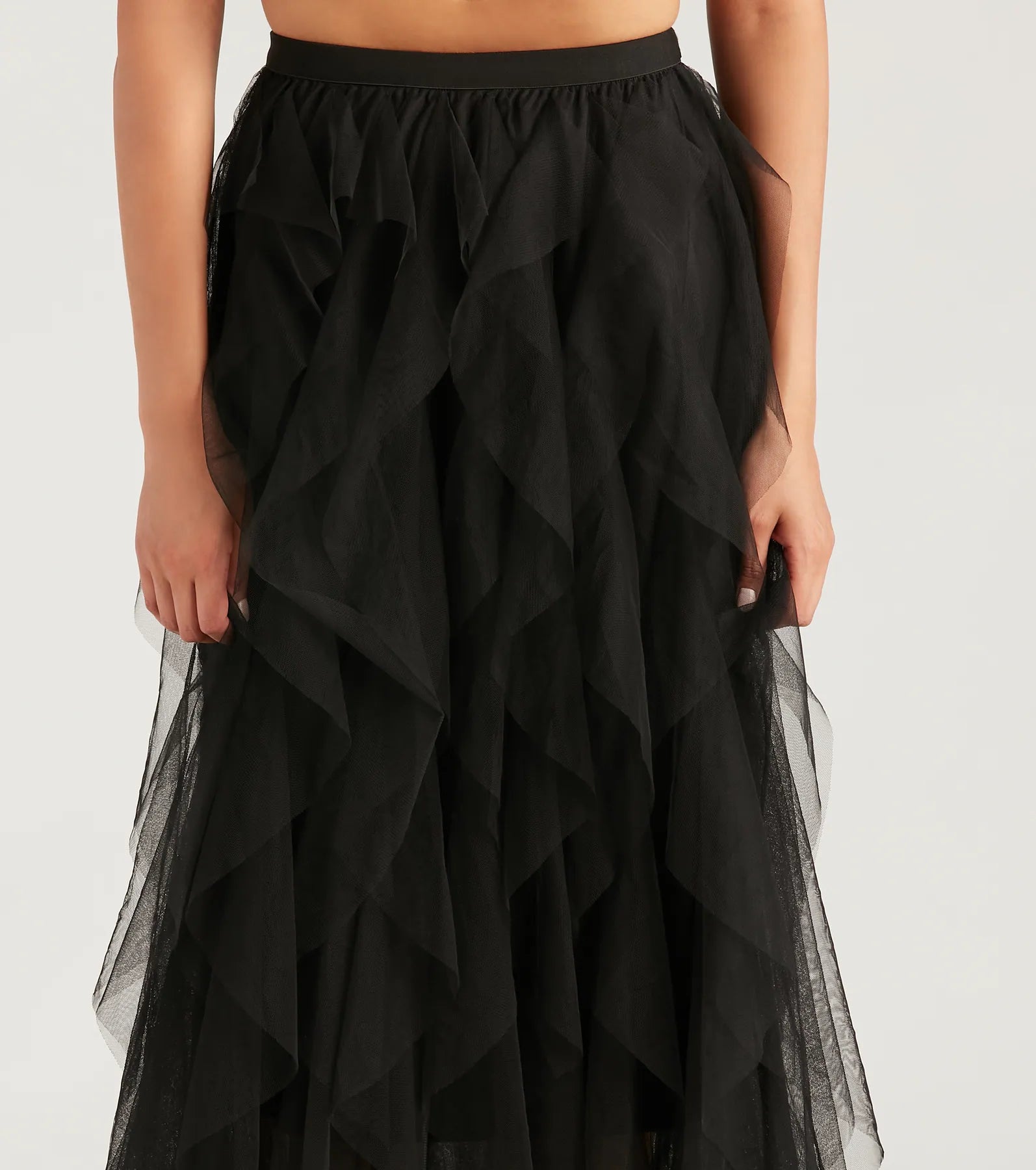 A Little Drama Ruffled Tulle Midi Skirt