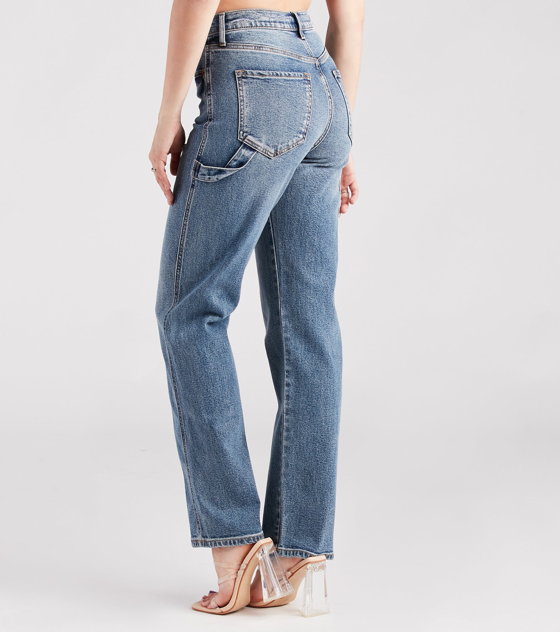 Hit The Jackpot Mid-Rise Straight-Leg Denim Jeans