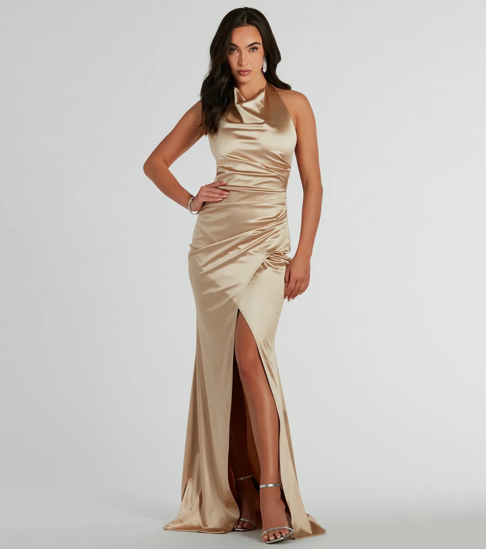 Kourtney Halter Mermaid Satin Formal Dress