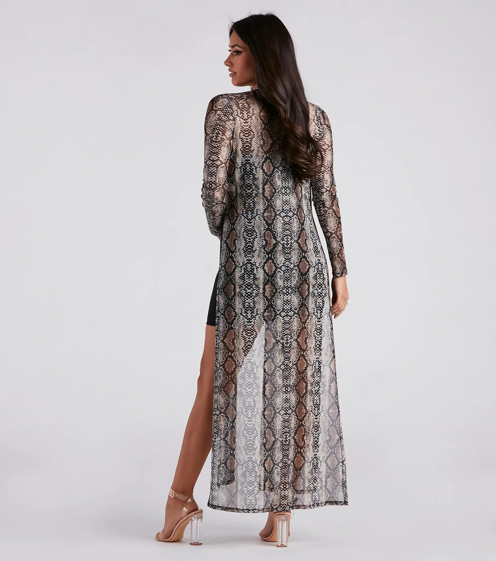 Sultry Slither Mesh Snake Print Duster