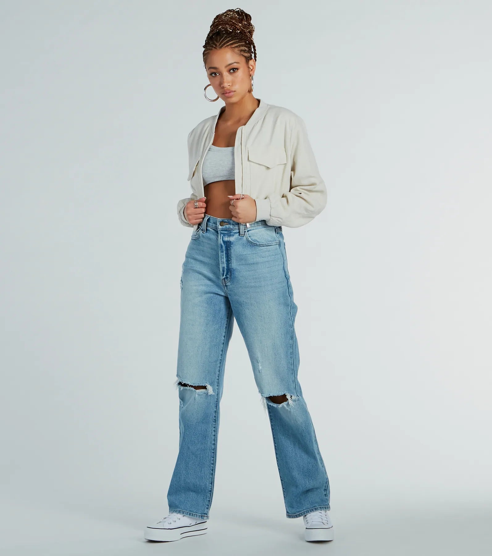 Everyday Cute Crop Linen Bomber Jacket