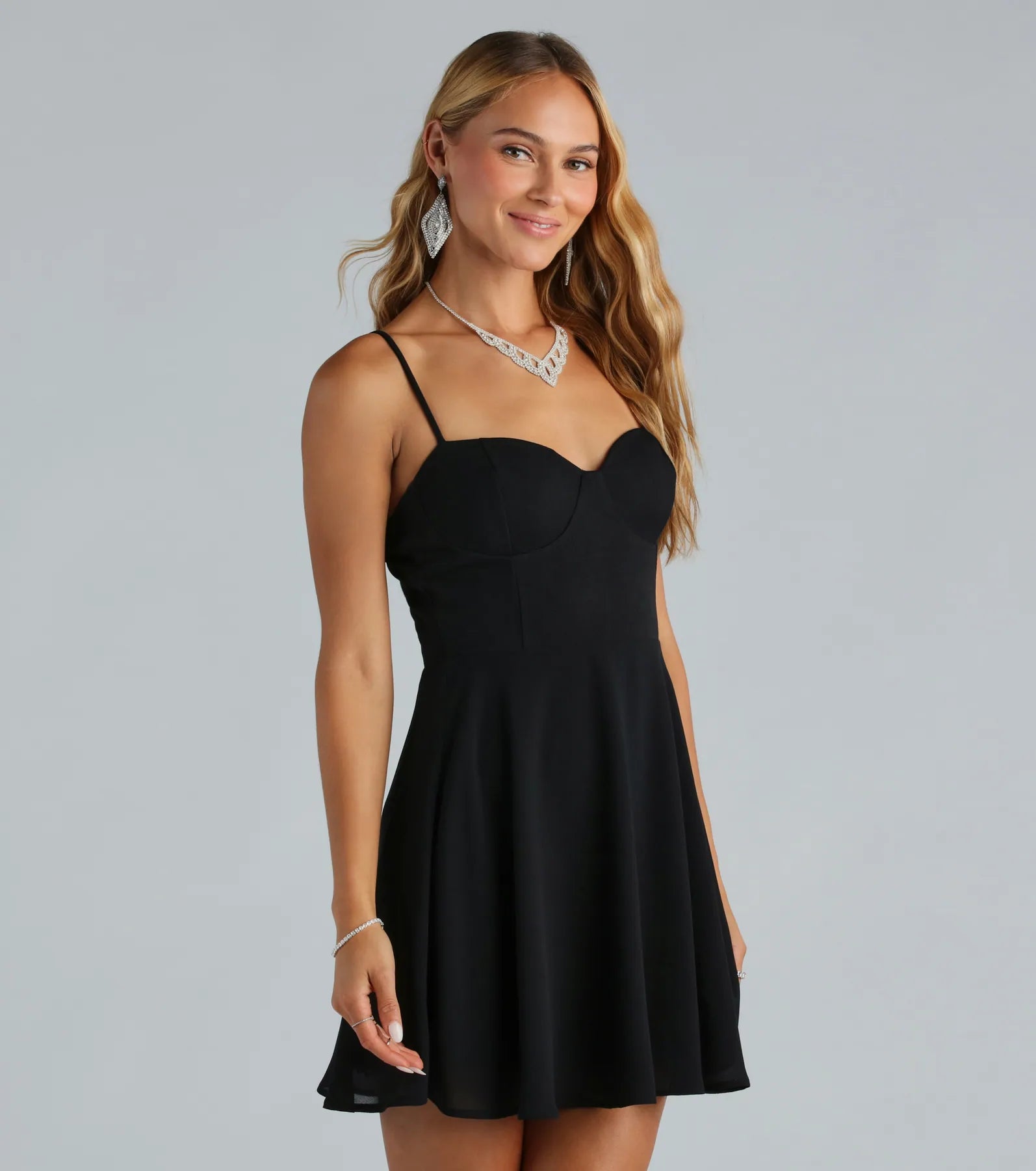 Twirling Tonight Crepe Skater Chiffon Dress