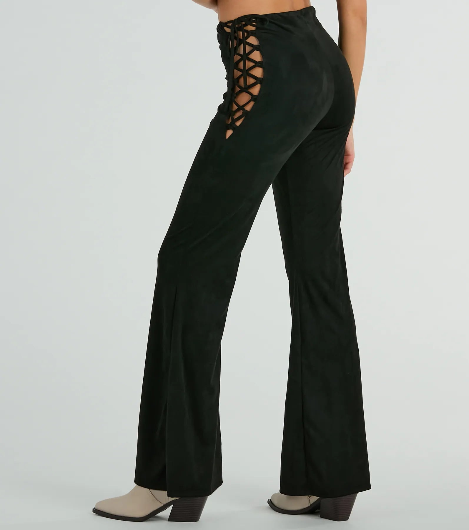 All Laced-Up Flare Faux Suede Pants