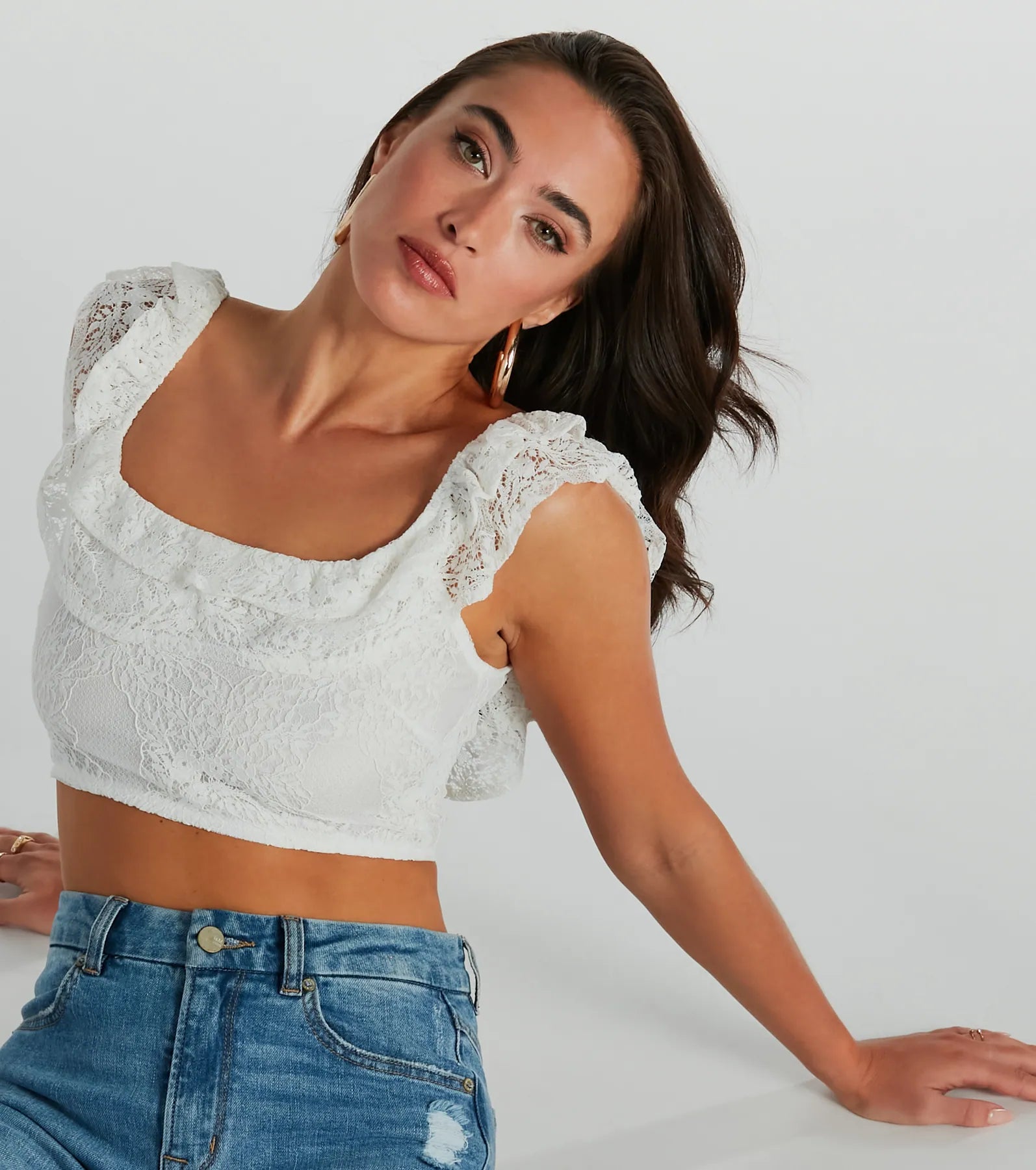 Flirty Aurora Ruffle Lace Crop Top