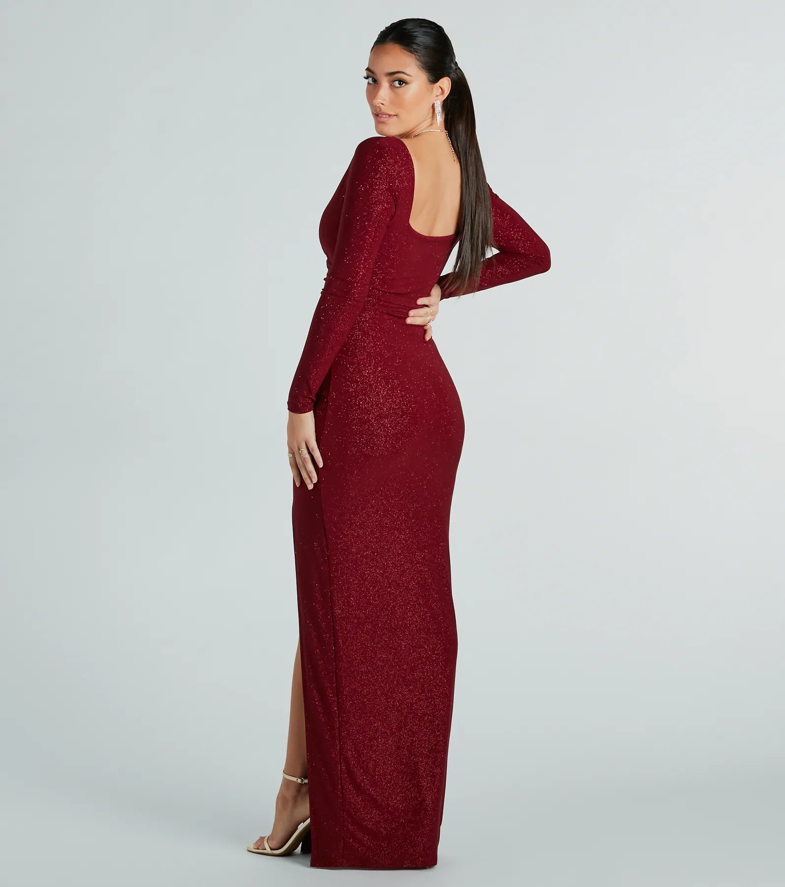 Jada Glitter Knit Long Sleeve Formal Dress