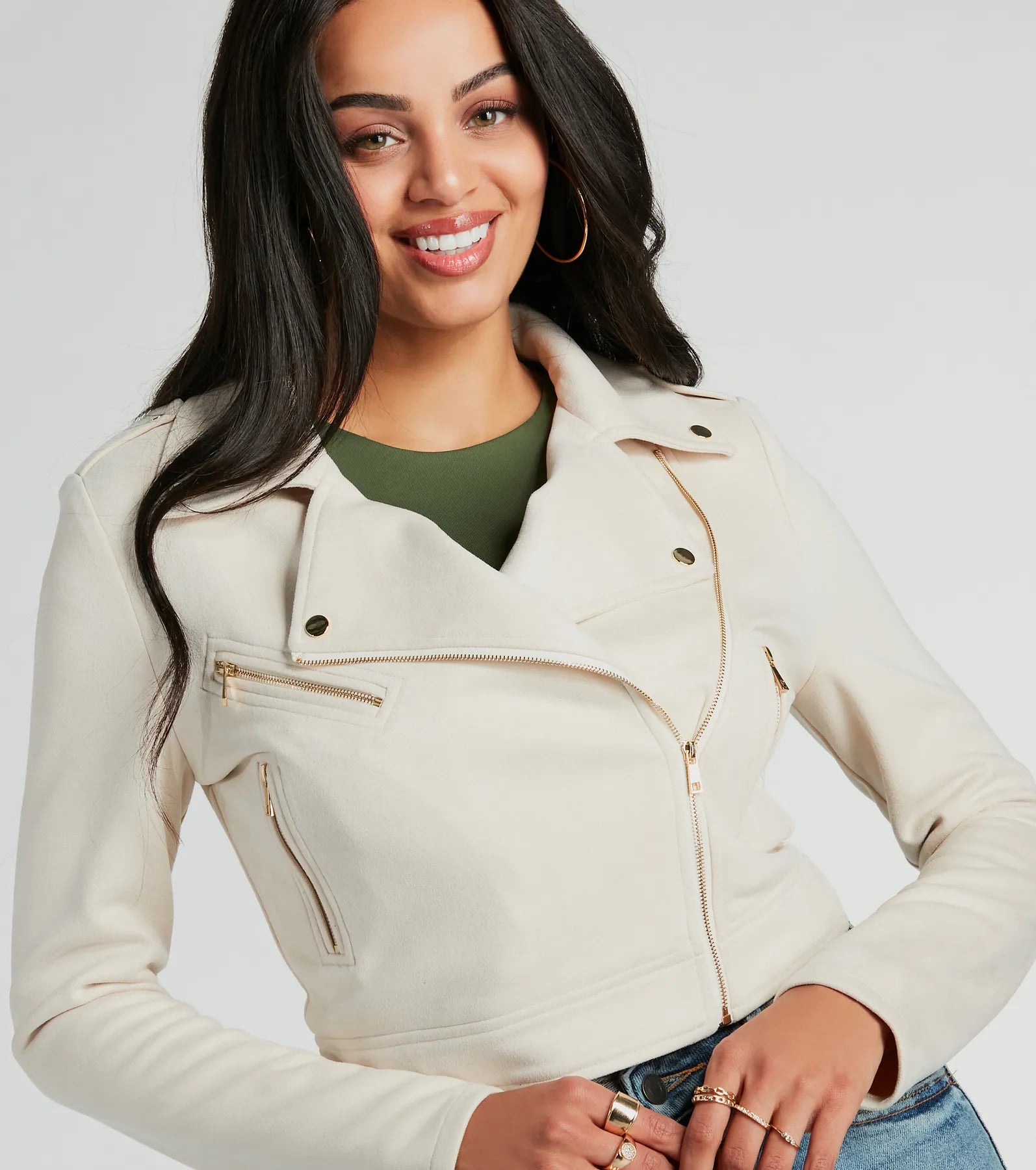 Stylish Impression Faux Suede Moto Jacket