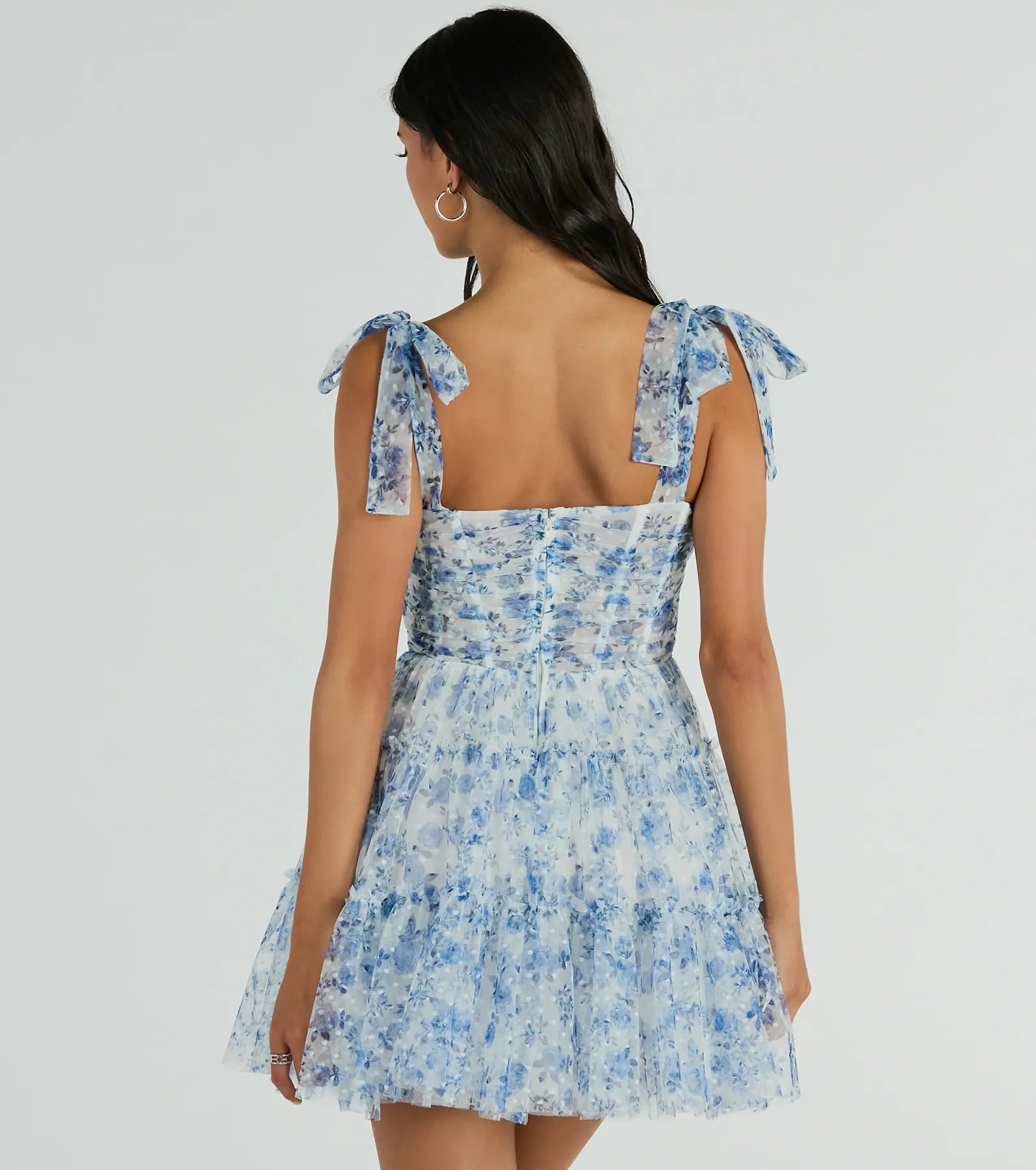 Brynne Formal Floral Mesh Ruffled Skater Dress