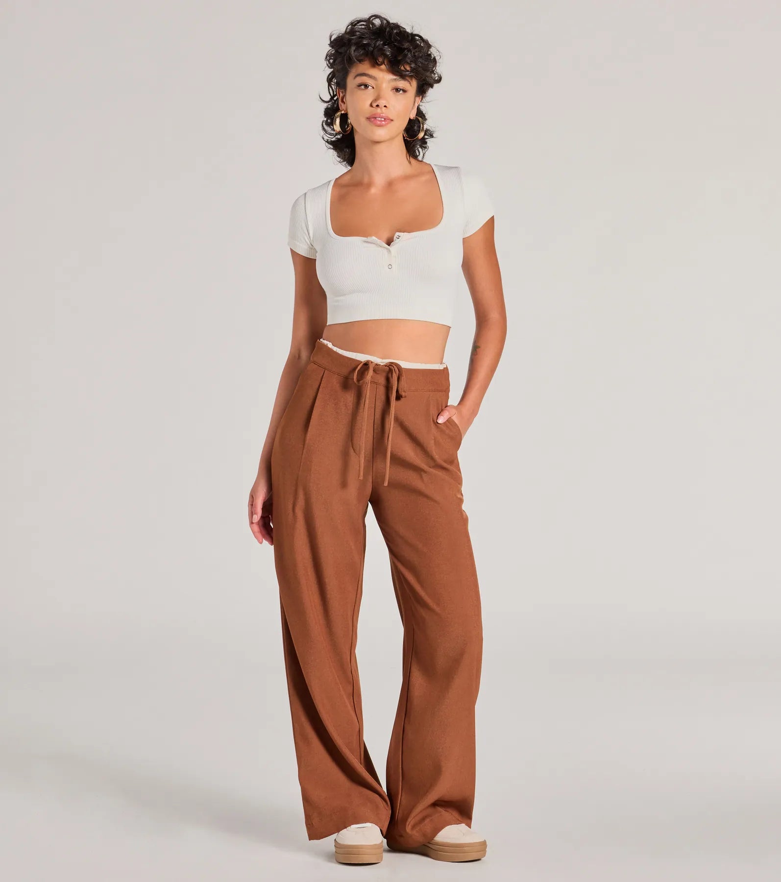 Trendy Muse Contrast Waist Trouser Pants