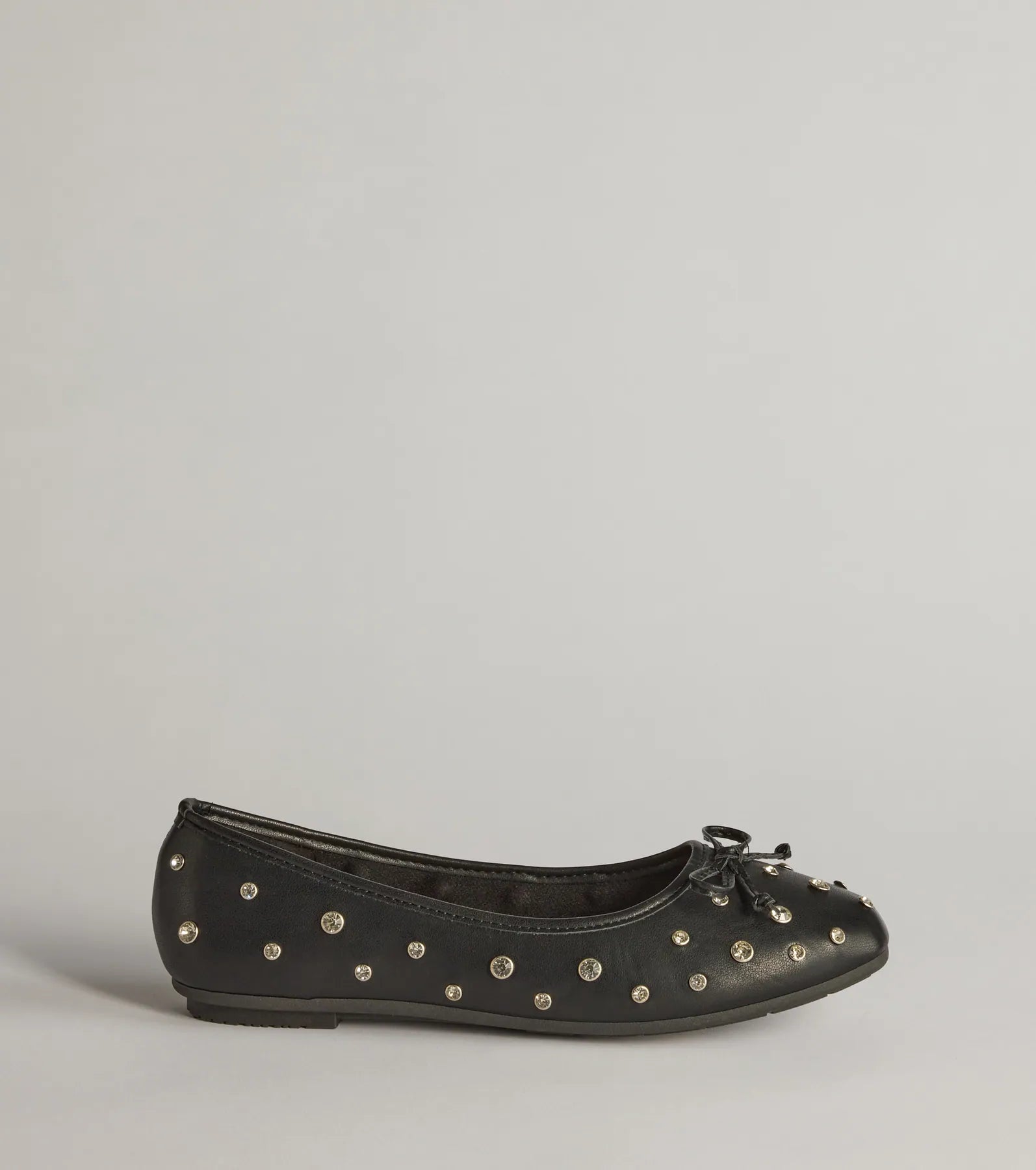 Step In Chic Faux Leather Rhinestone Stud Ballet Flats