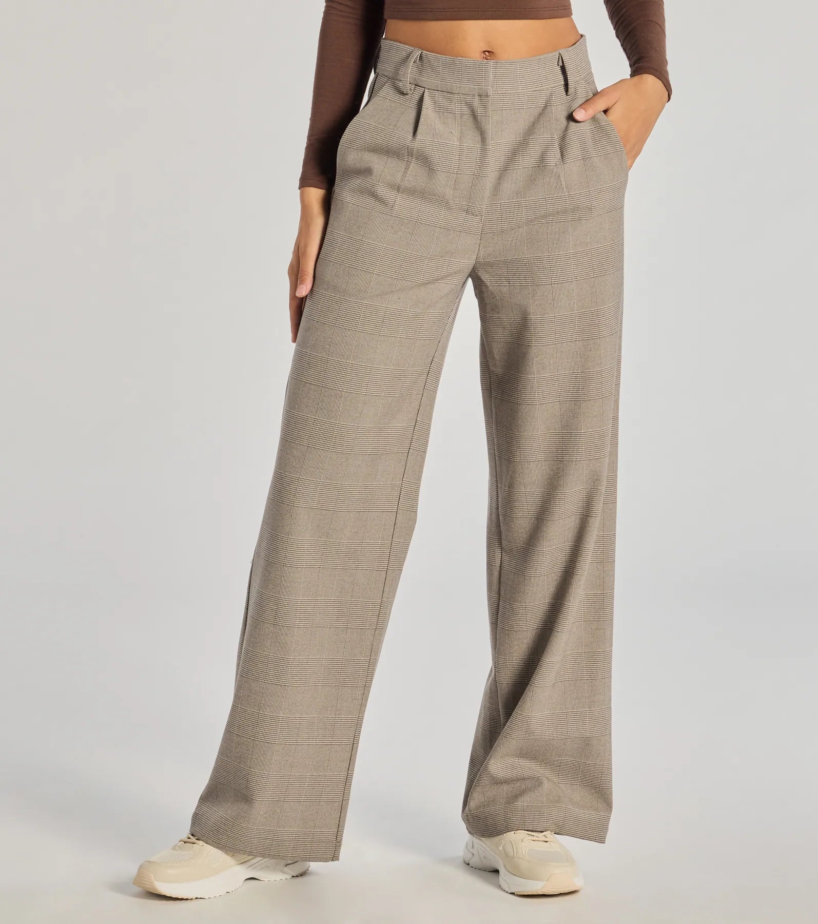 90s Trend Straight Leg Plaid Trouser Pants