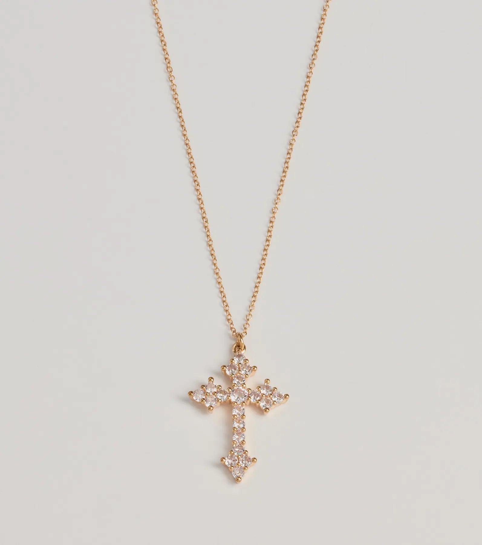 Divine Charm Rhinestone Cross Pendant Necklace