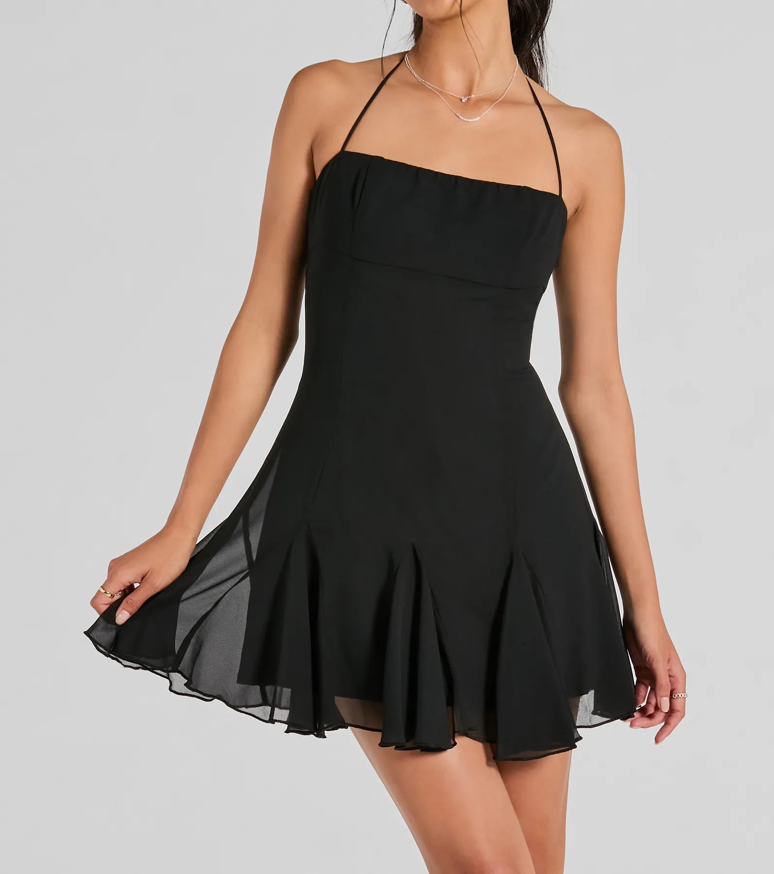 Sincerely Chic Pleated Chiffon A-Line Mini Dress