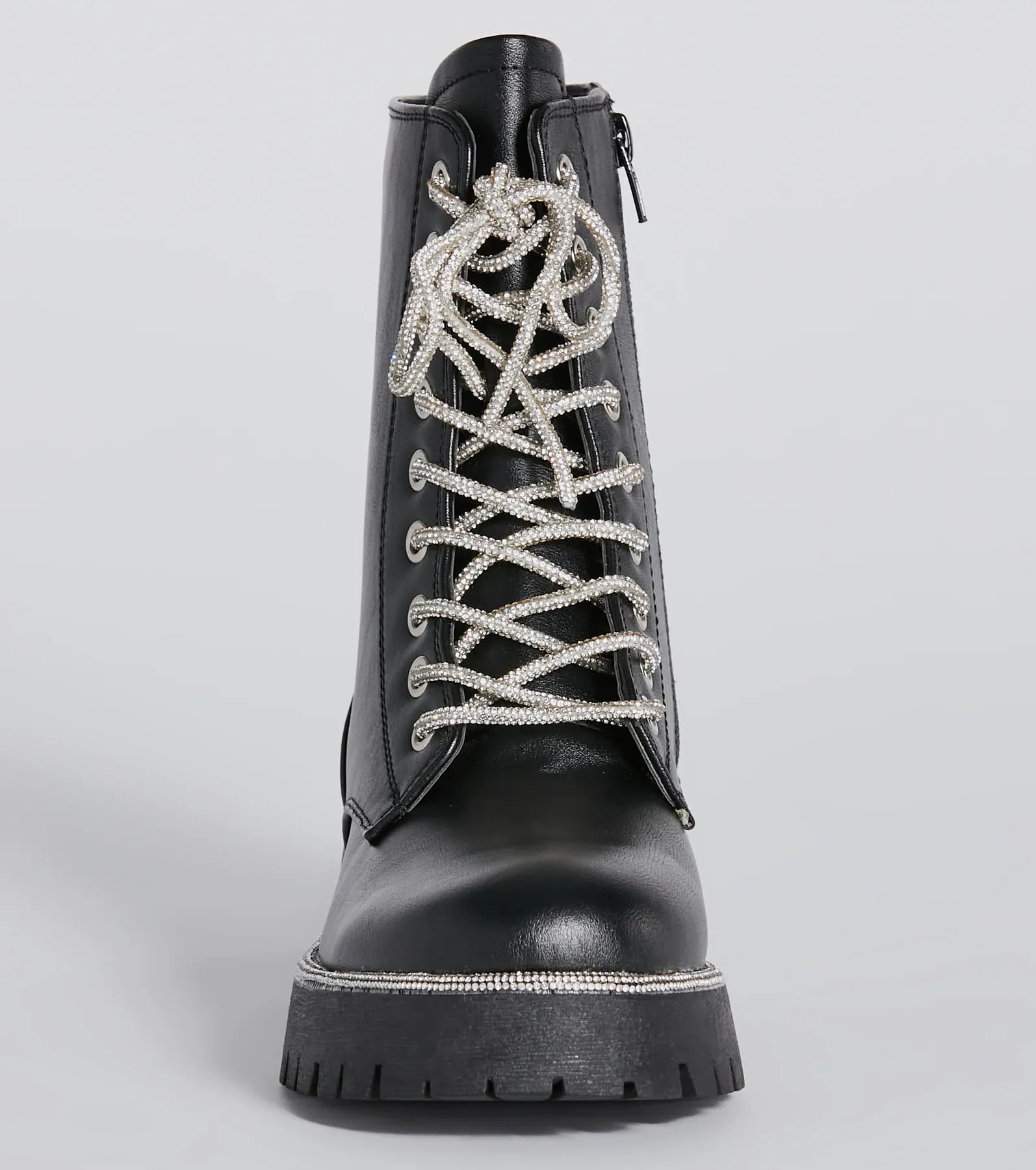 Glam Rockstar Rhinestone Lace-Up Combat Boots