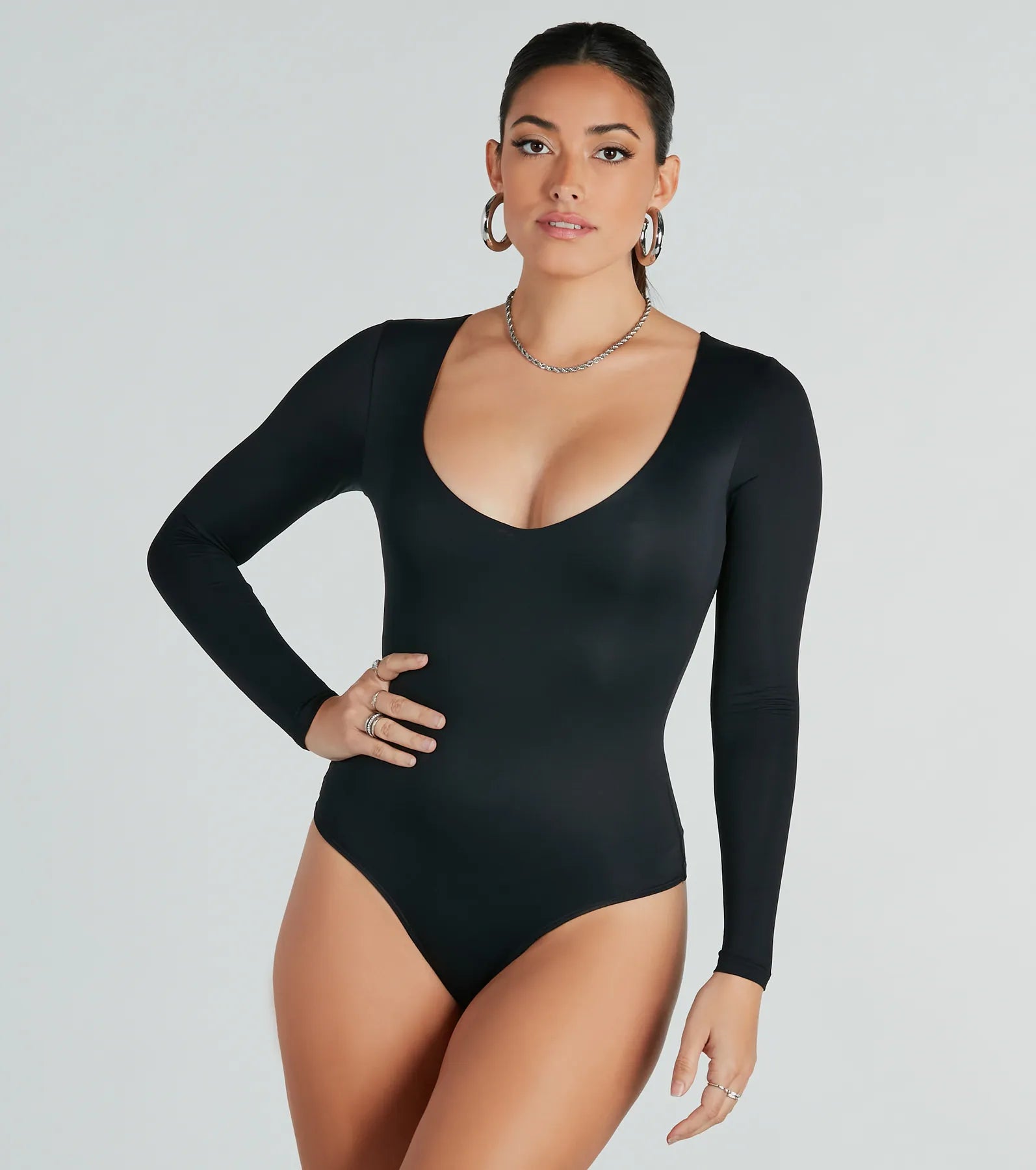 Smooth Silhouette V-Neck Long Sleeve Bodysuit