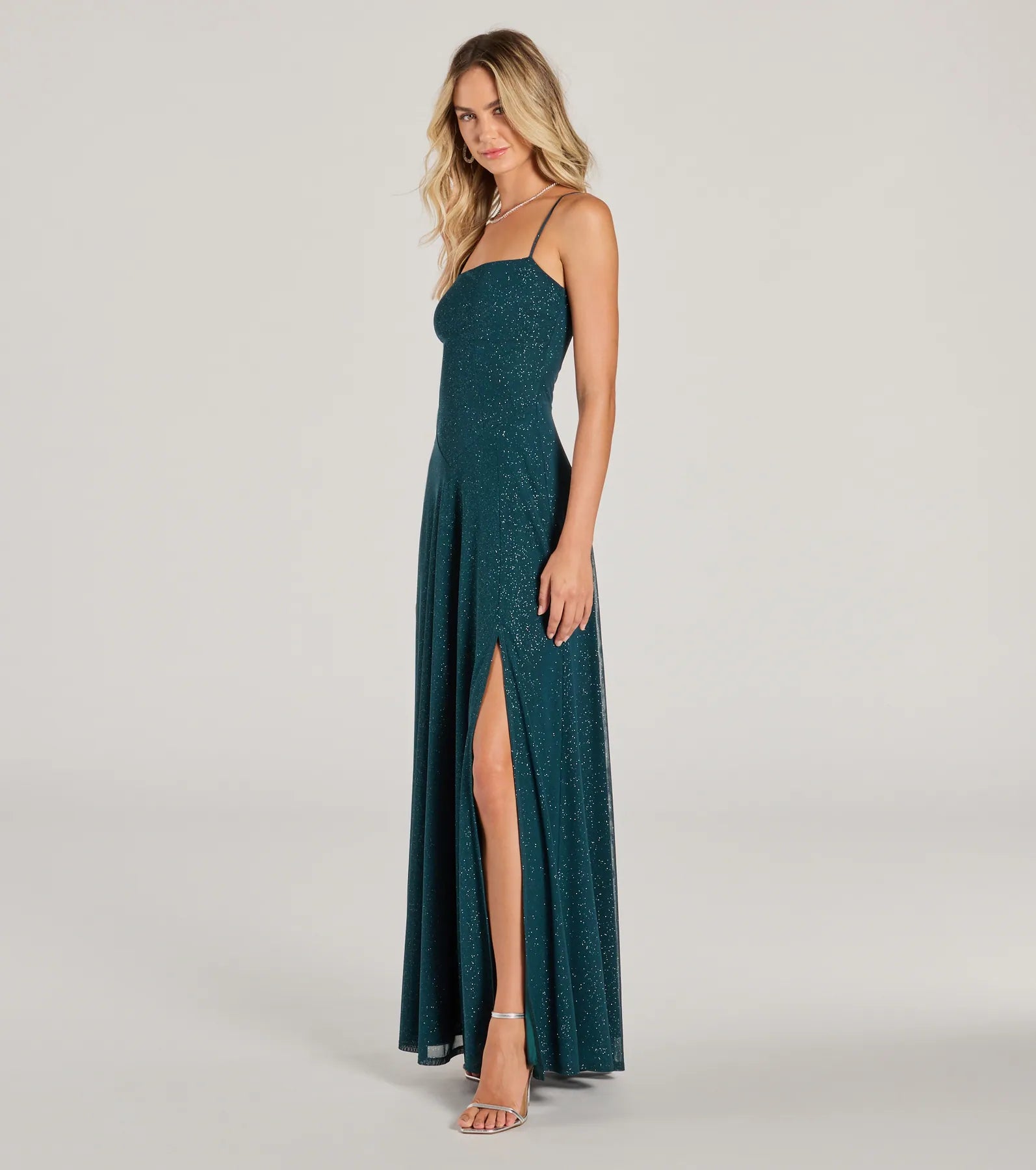 Maizie Sleeveless Slit A-Line Glitter Formal Dress