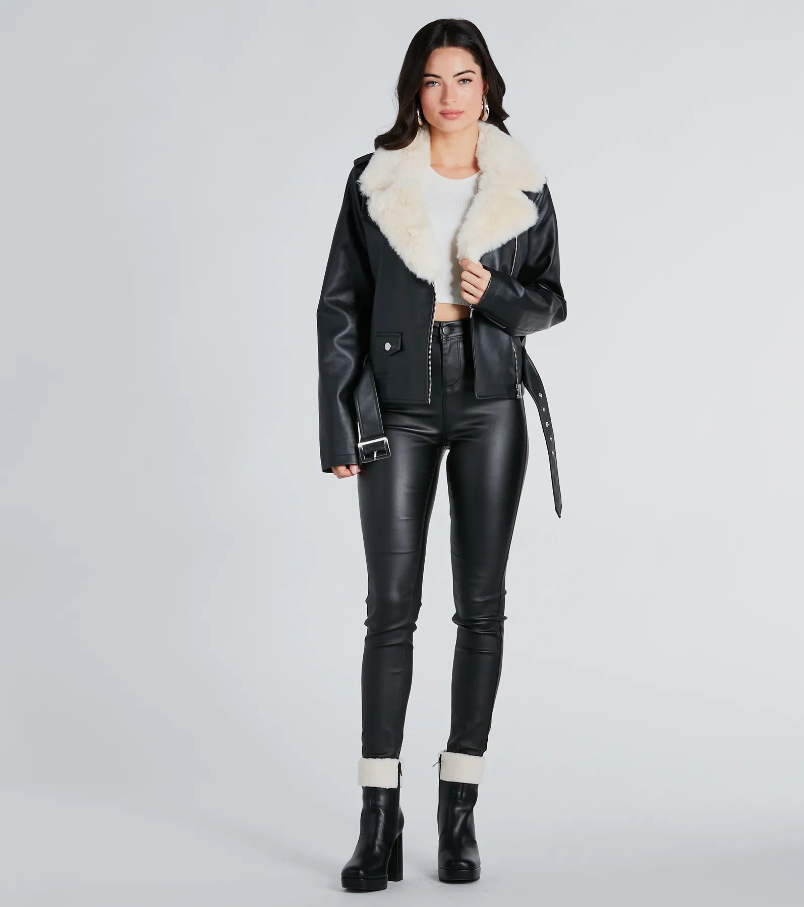 Always Elevated Faux Fur Trim Faux Leather Jacket