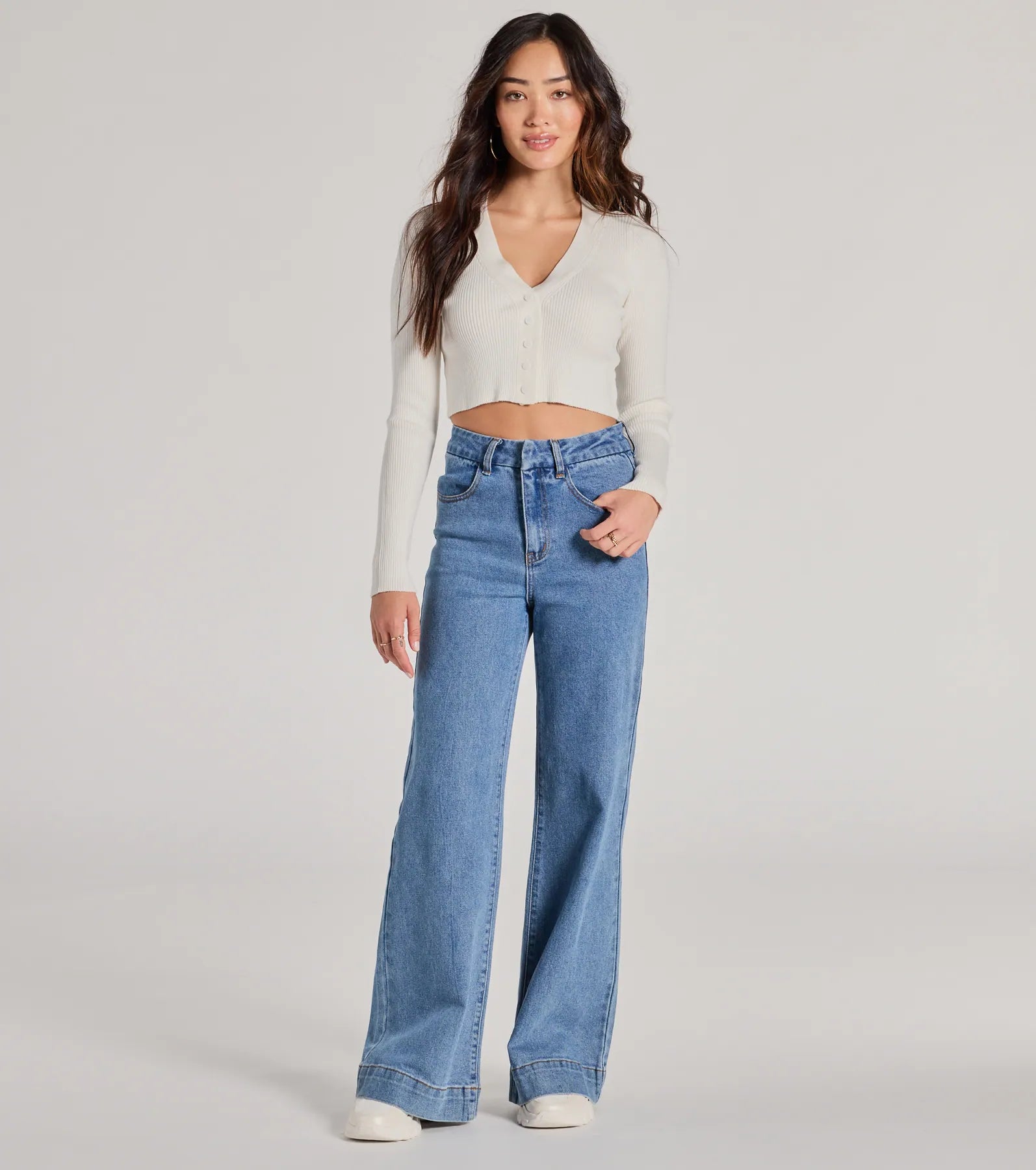 Darling Layer V-Neck Button Crop Cardigan