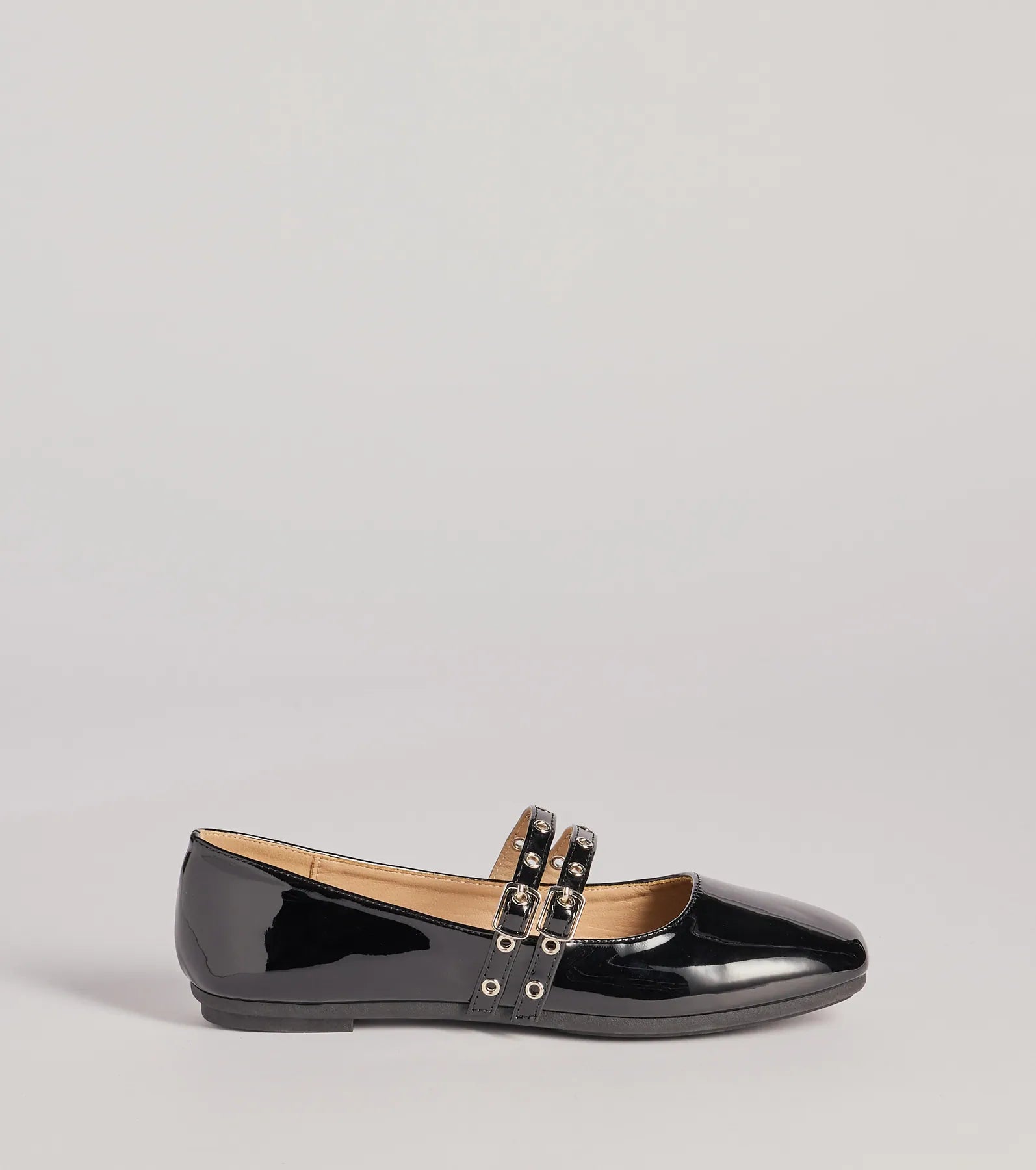 Sleek Buckled Strappy Patent Faux Leather Flats