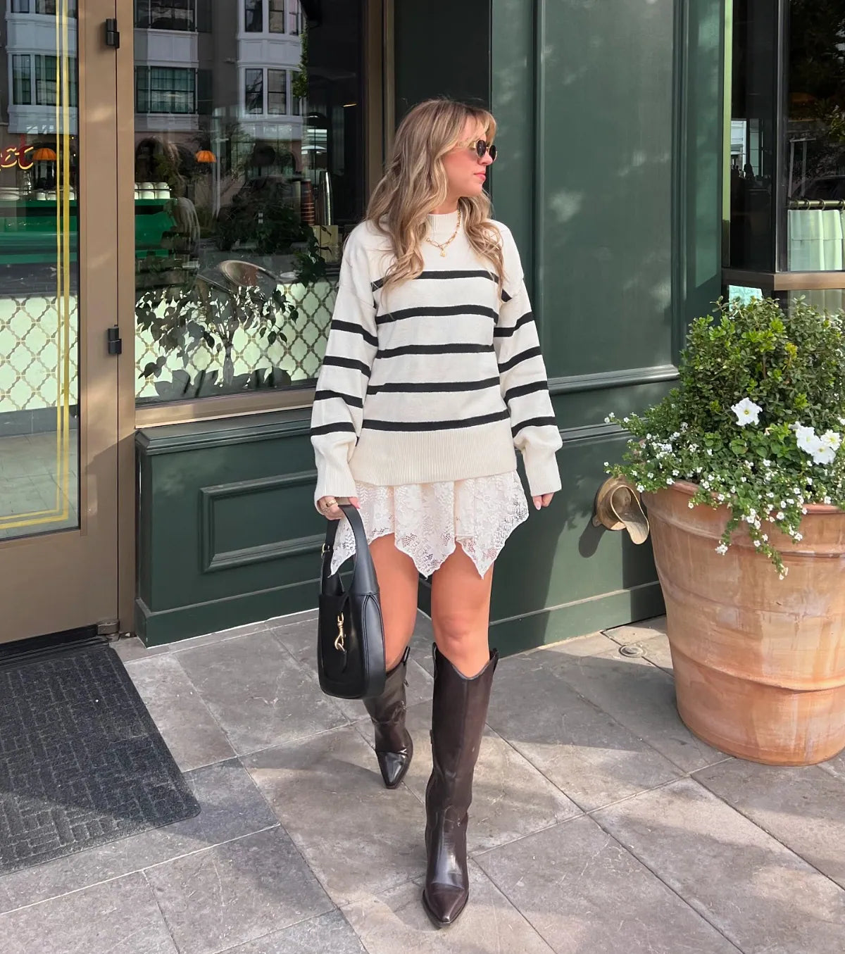 Preppy Casual Striped Knit Mock Neck Sweater