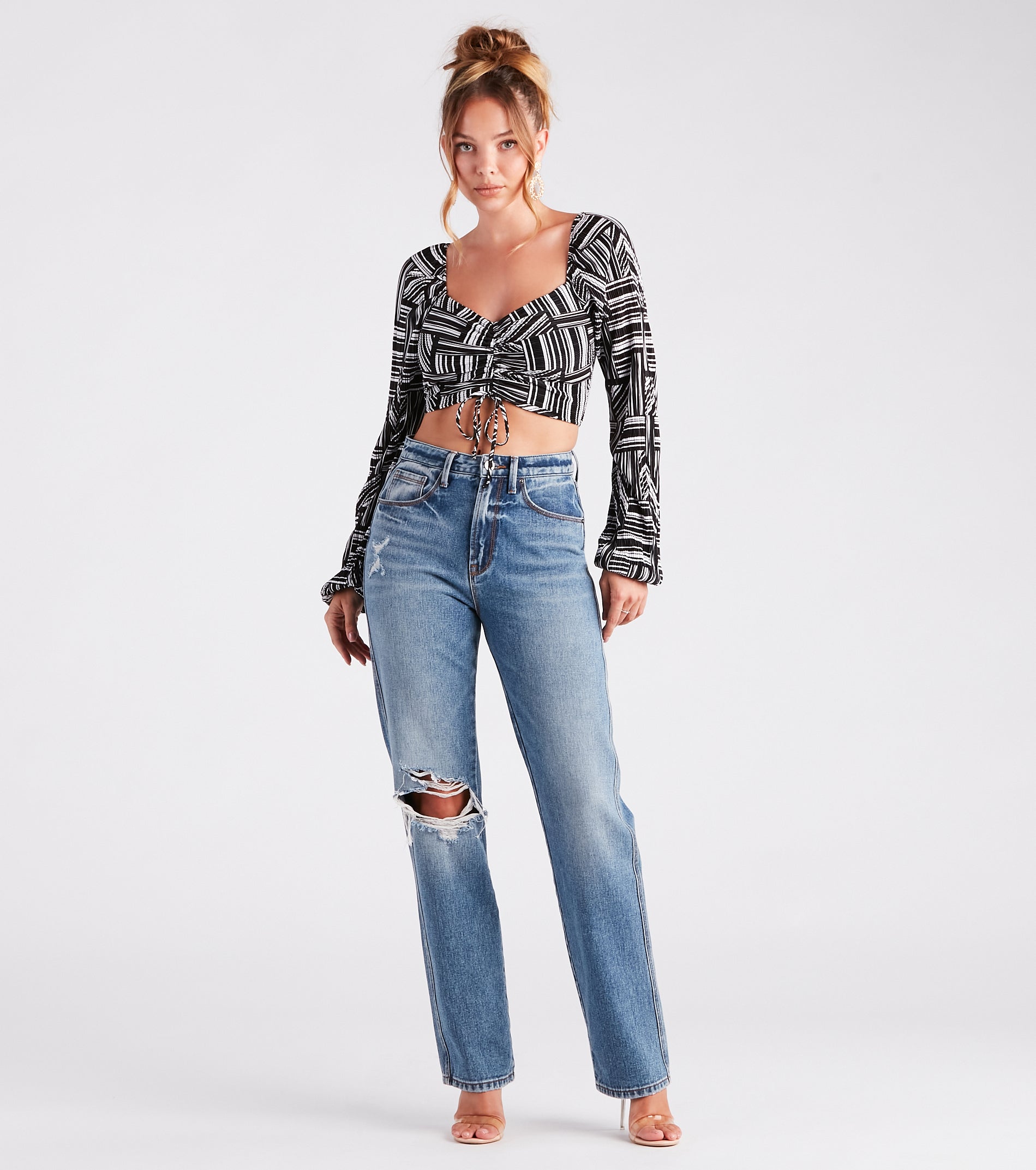 Artsy Inspiration Abstract Pleated Satin Crop Top