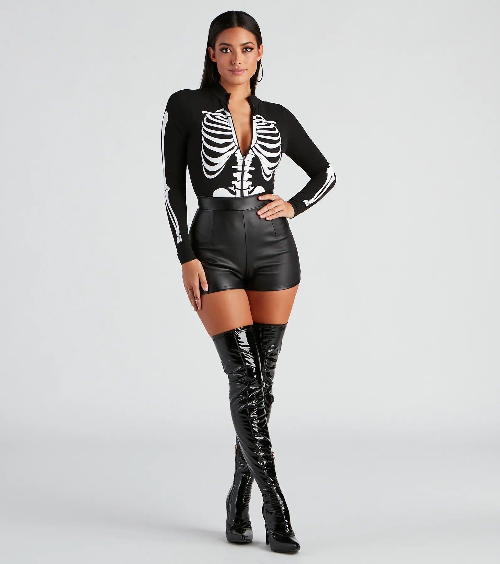 Sultry Skeleton Halloween Mock Neck Bodysuit