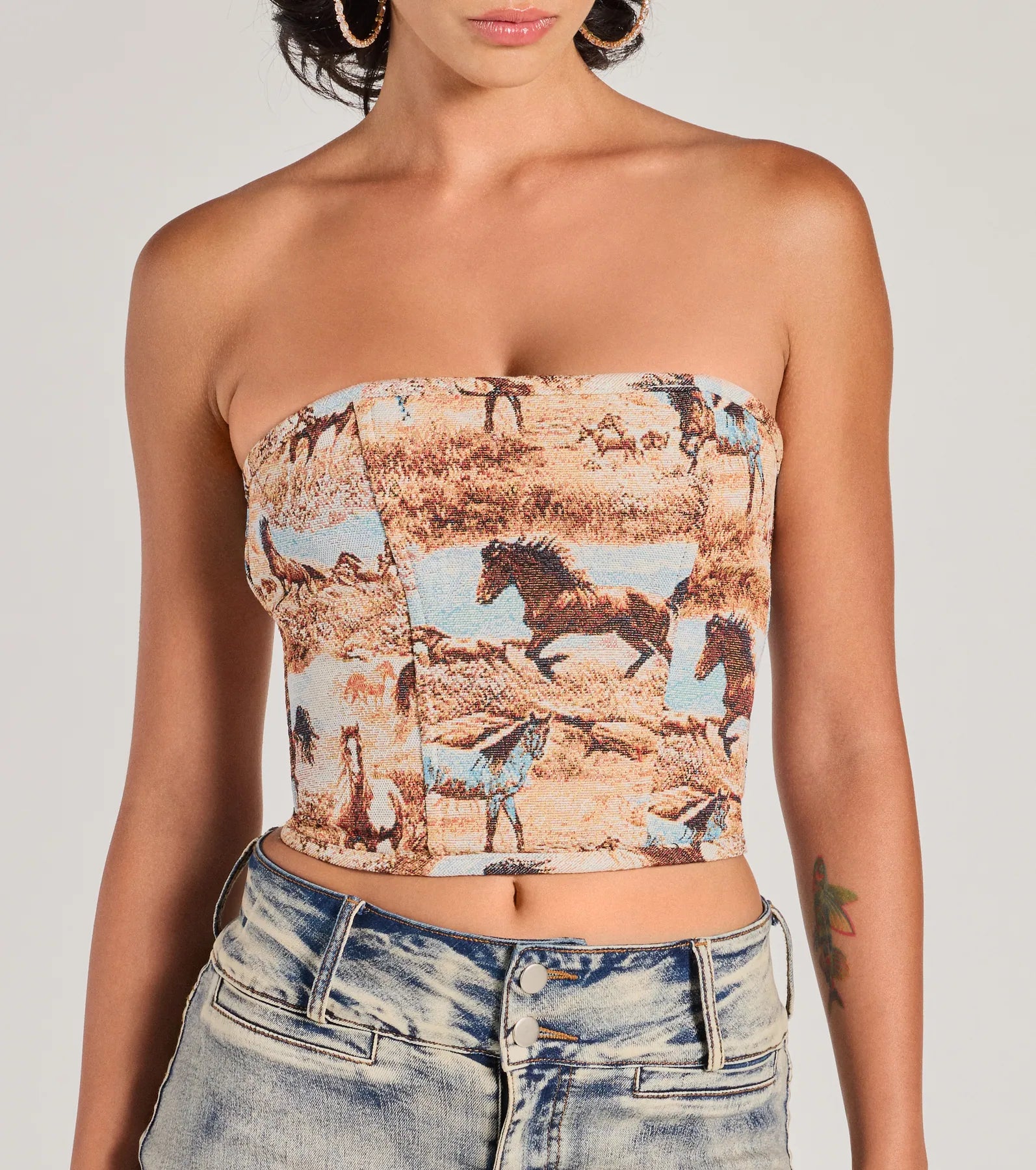 Western Chic Horse Tapestry Corset Top