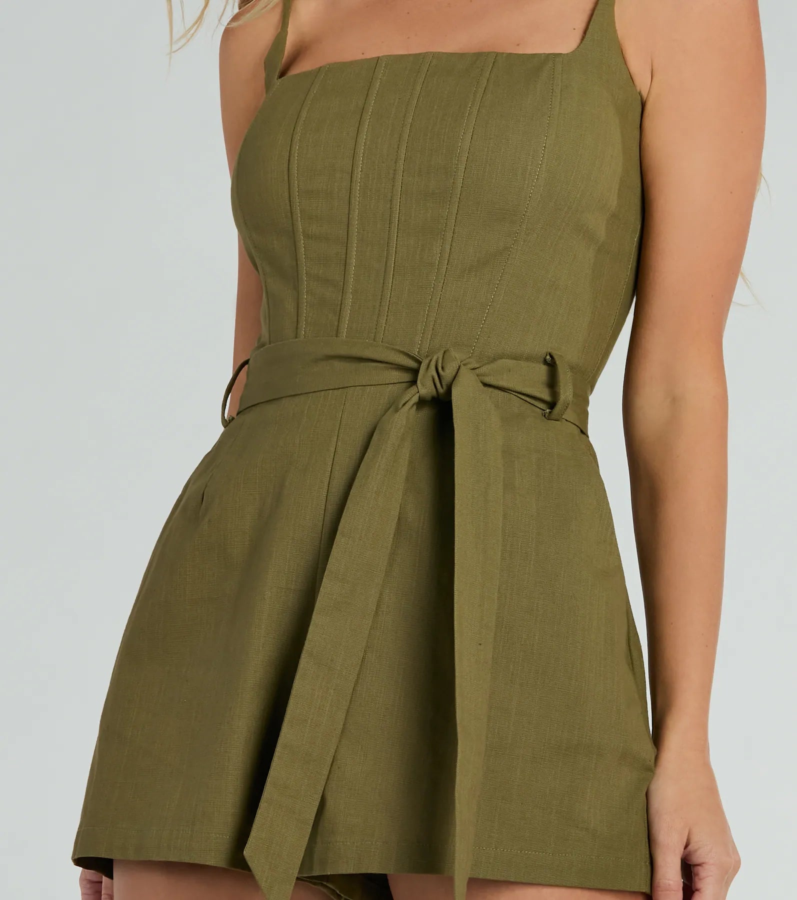 Weekend Chic Linen Tie-Front Corset Romper