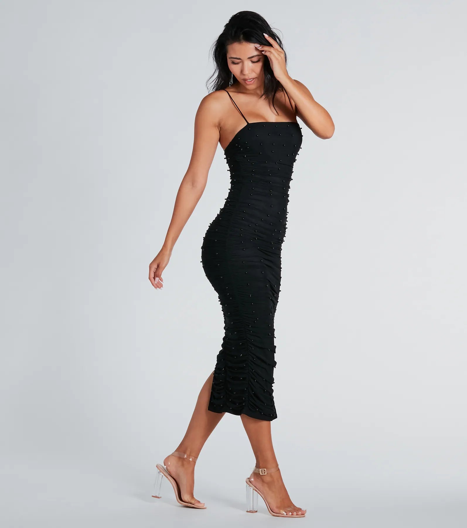 Not Your Average Pearl Mesh Midi Dress