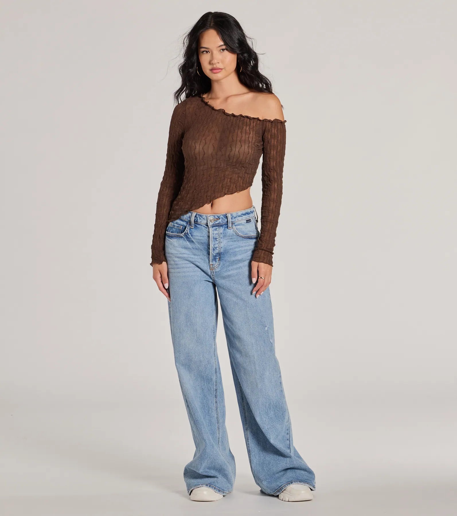 Trend Allure Long Sleeve Asymmetrical Crop Top