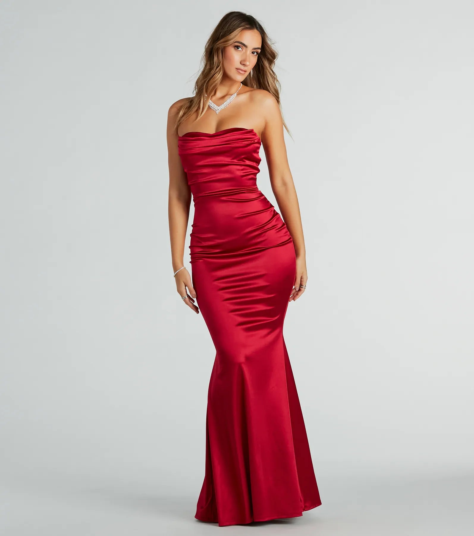 Priscilla Formal Satin Strapless Mermaid Dress