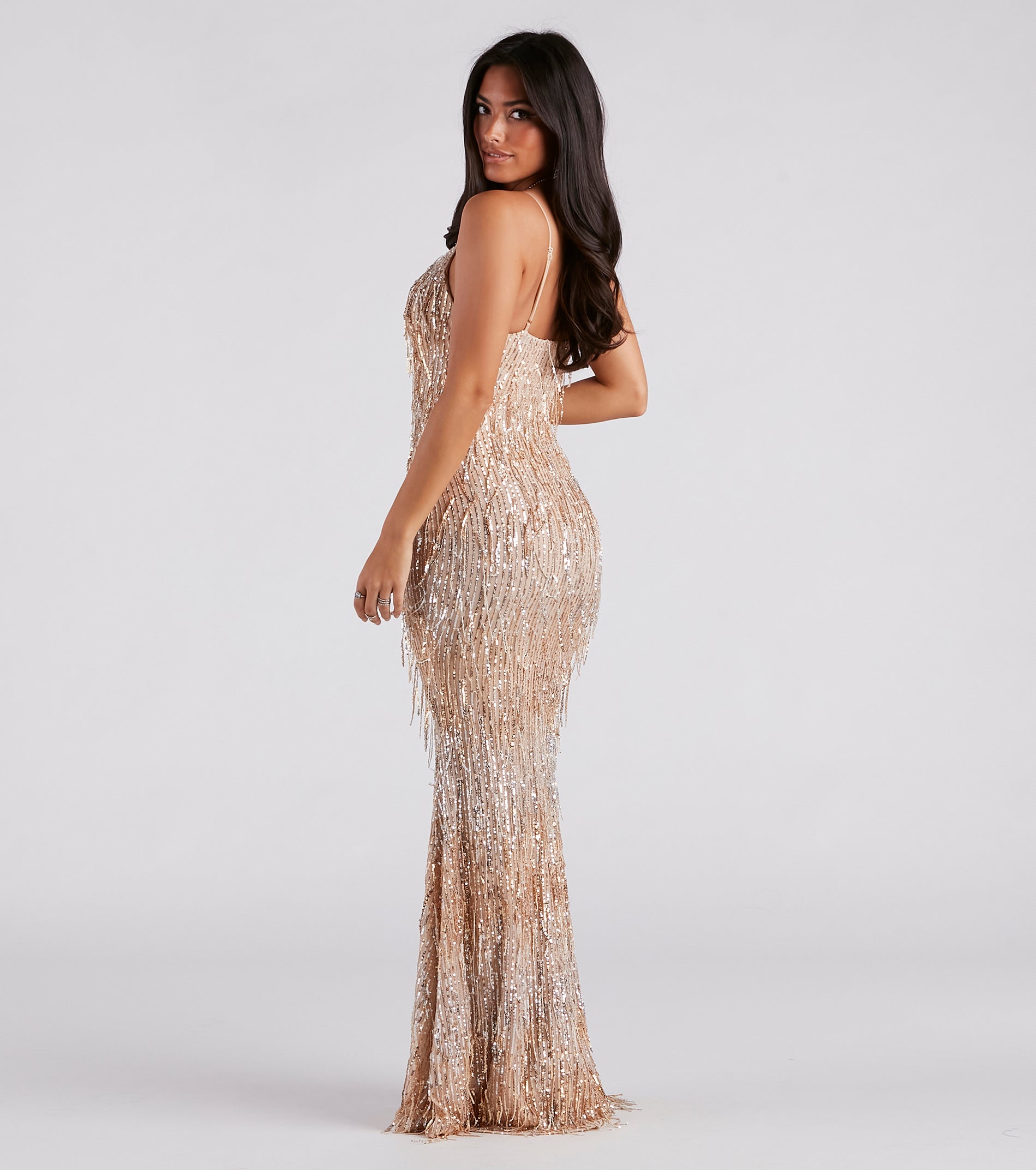 Rebekah Formal Sequin Fringe Mermaid Dress