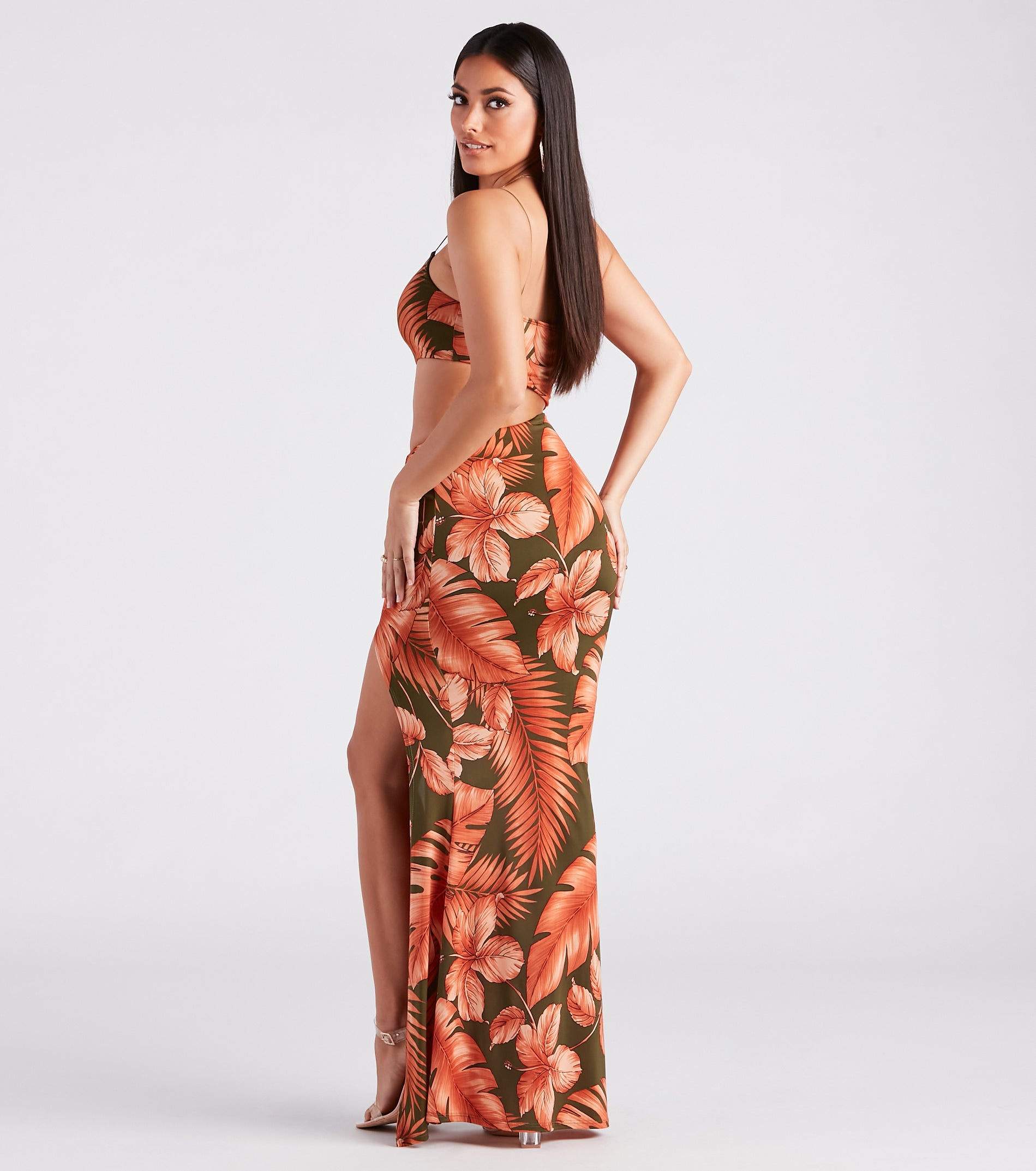 Sunkissed Beauty Tropical Print Cutout Maxi Dress