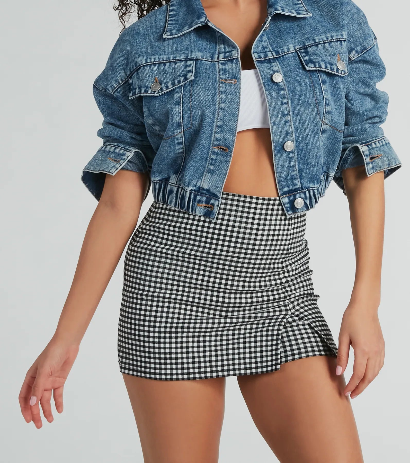 Girl Next Door Gingham Print Mini Skort