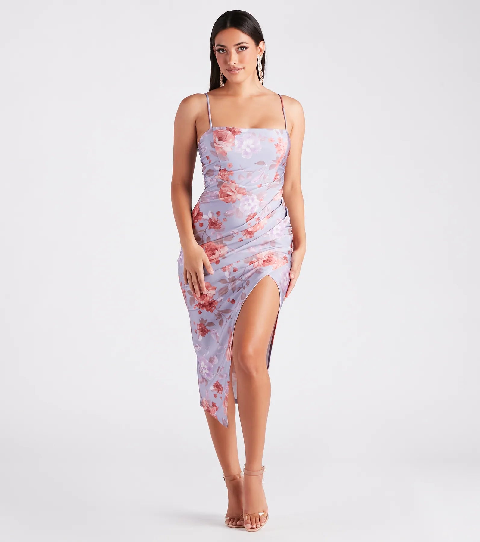 Made You Wink Floral Satin Midi Dress