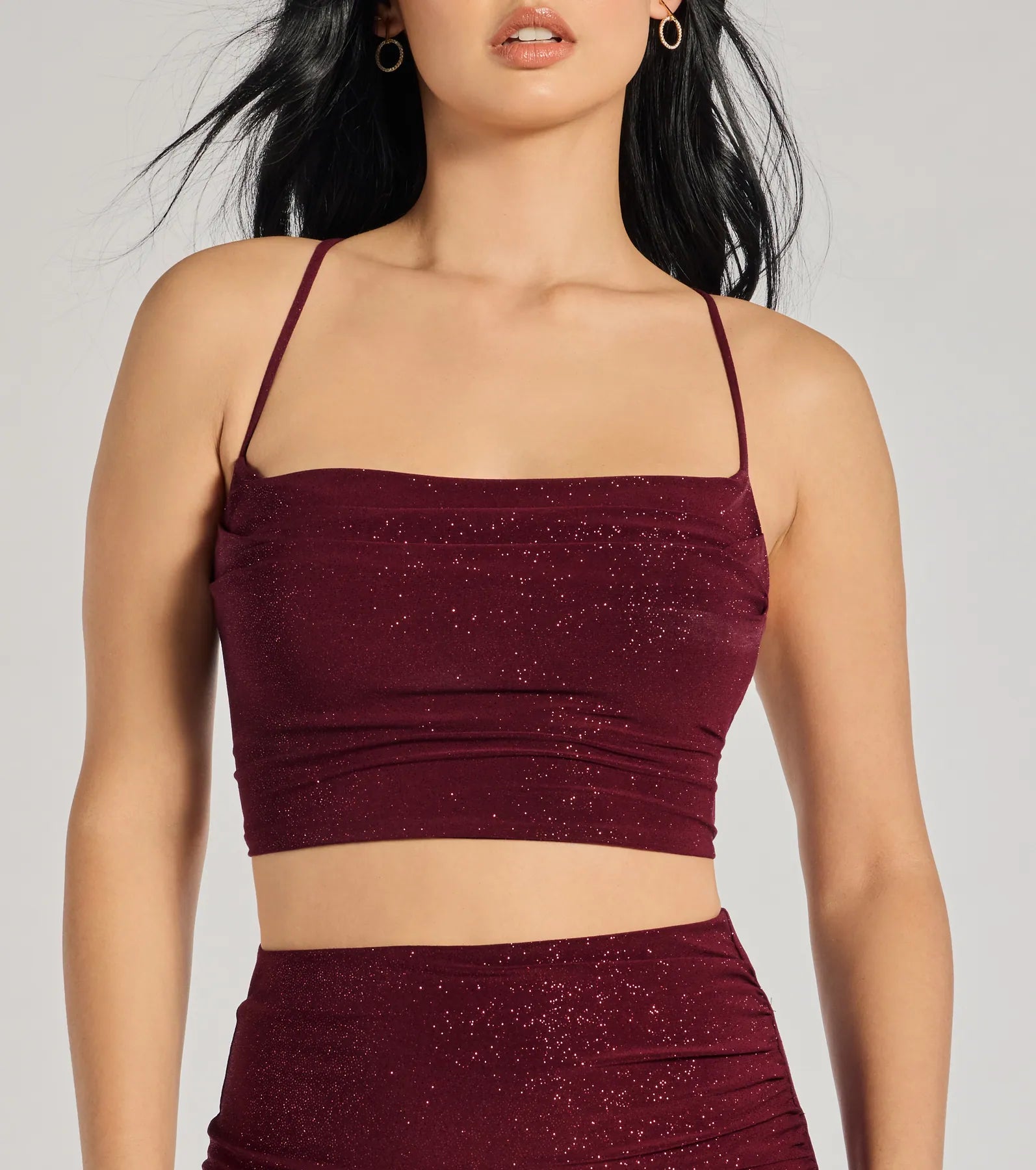 Glitzy Affair Cowl Neck Glitter Crop Top