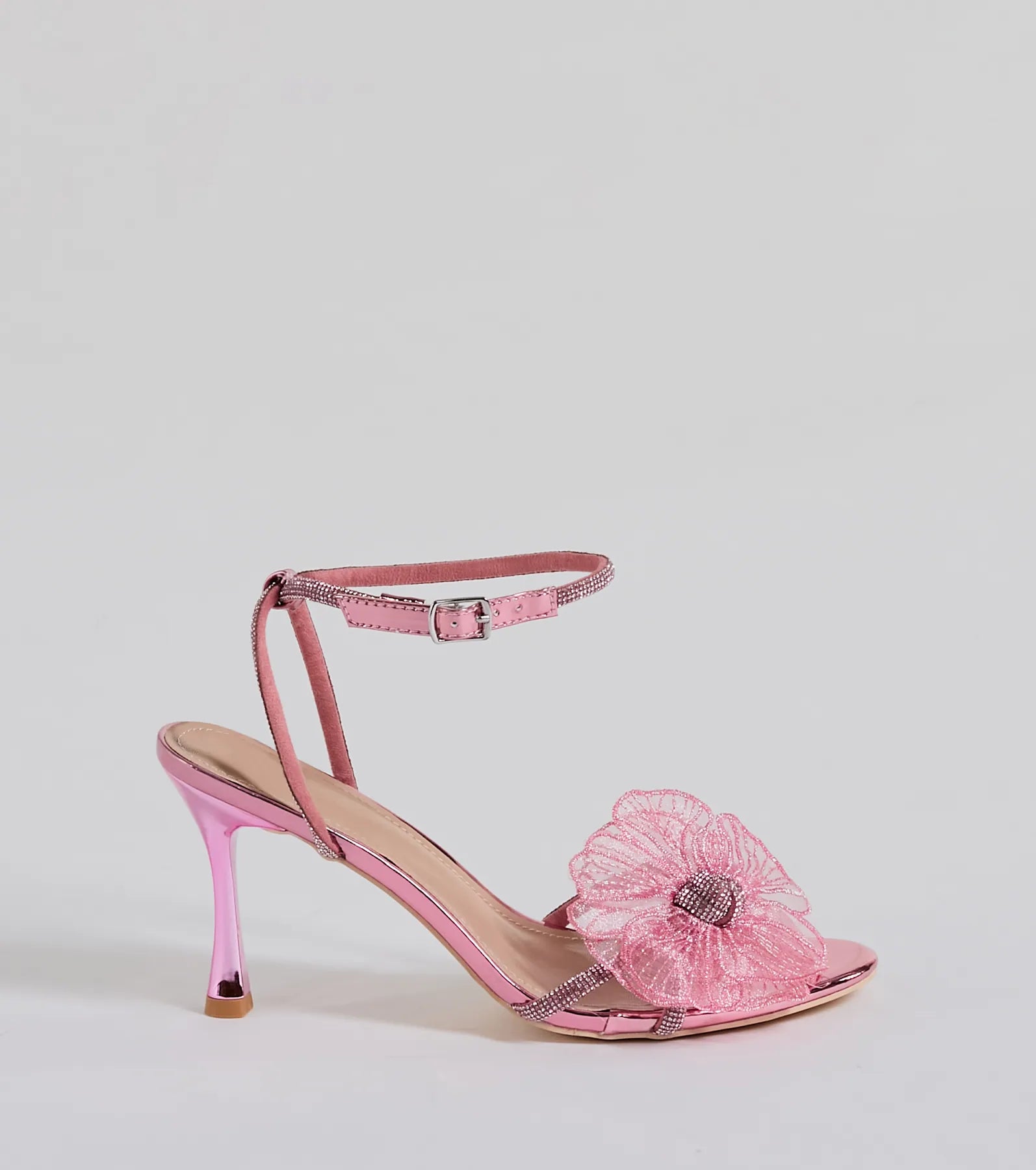 Glam Enchantment Organza Flower Metallic Heels