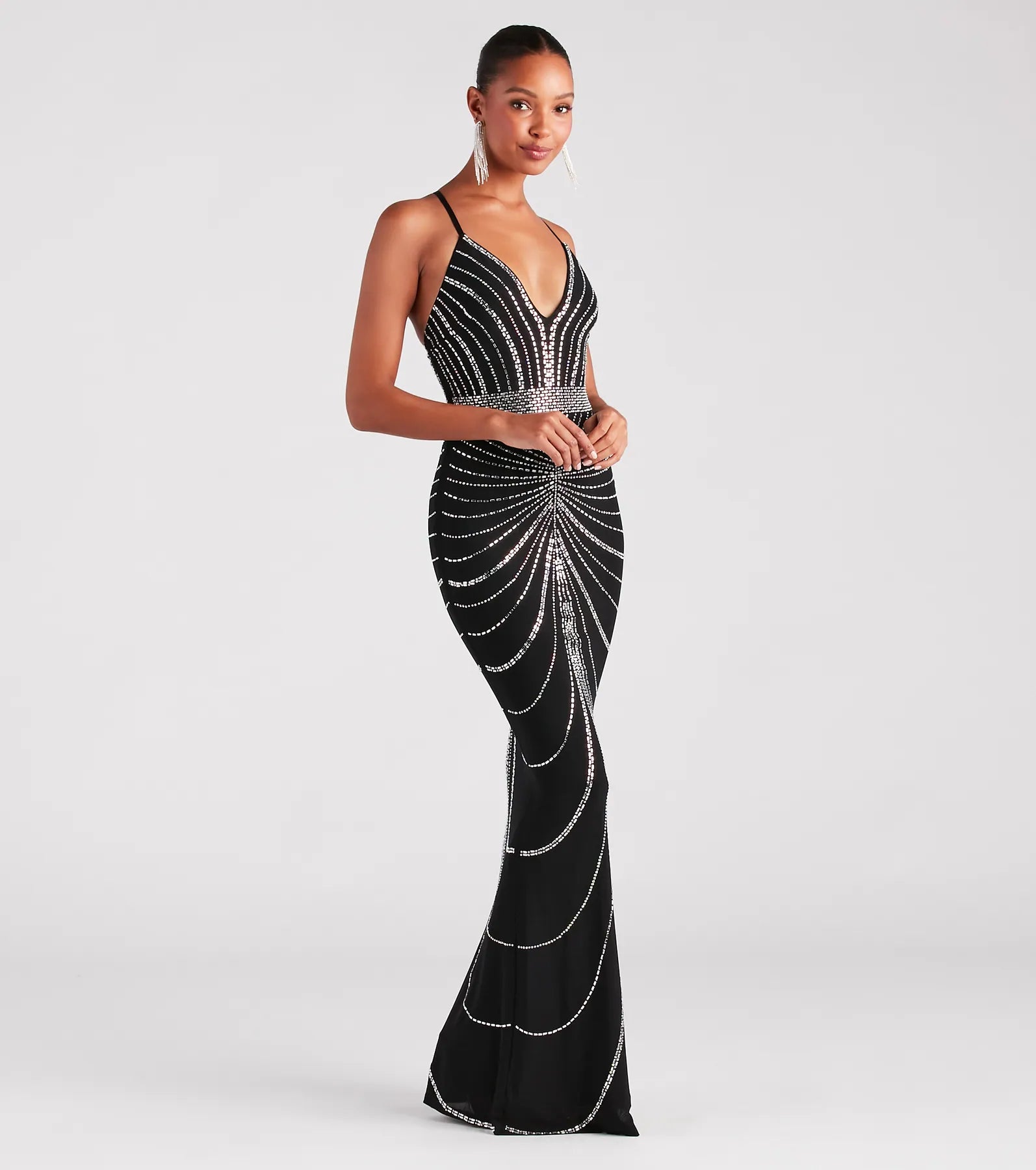 Maisyn Formal Rhinestone V-Neck Long Dress