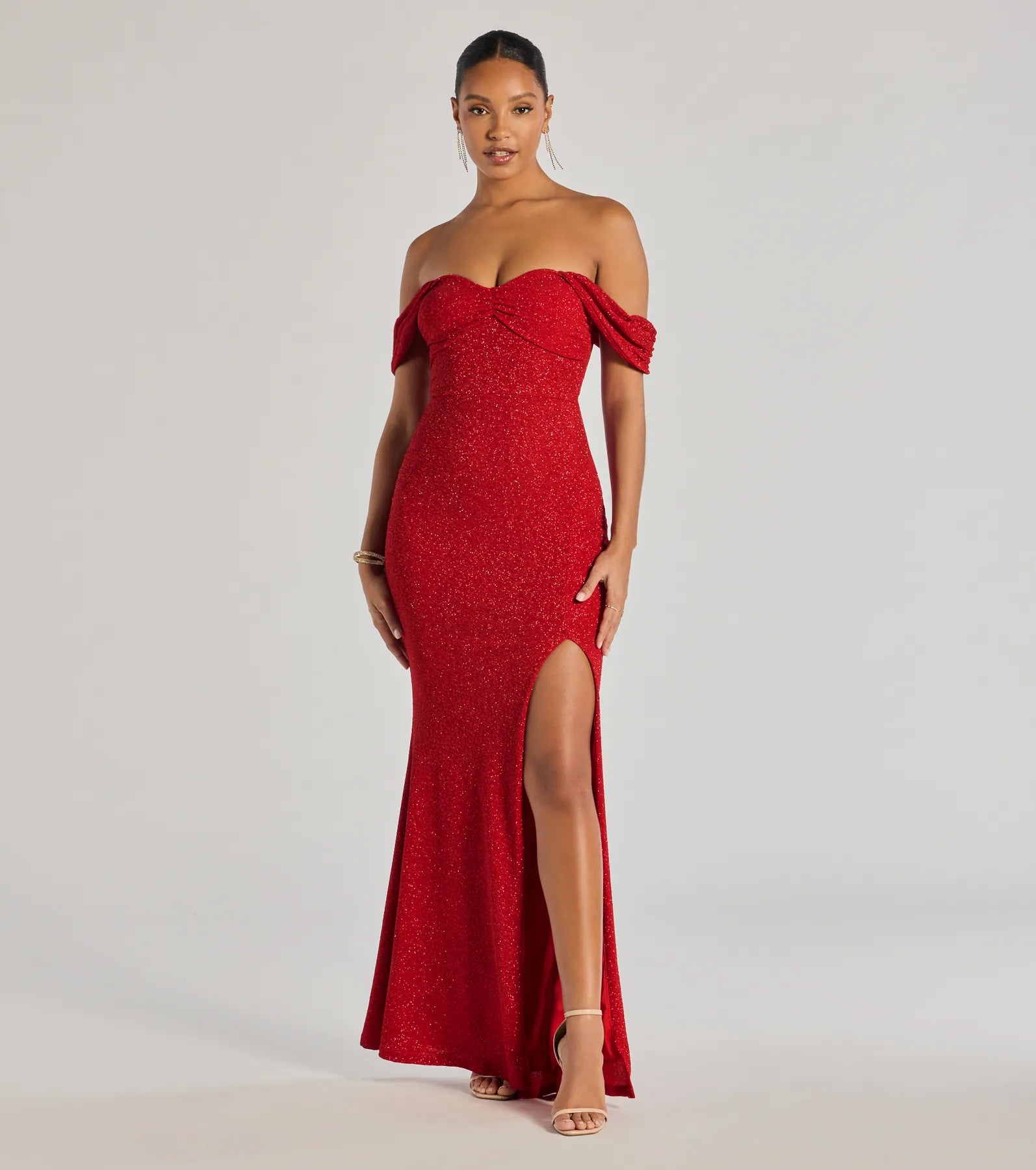 Tamara Off-The-Shoulder Mermaid Glitter Formal Dress