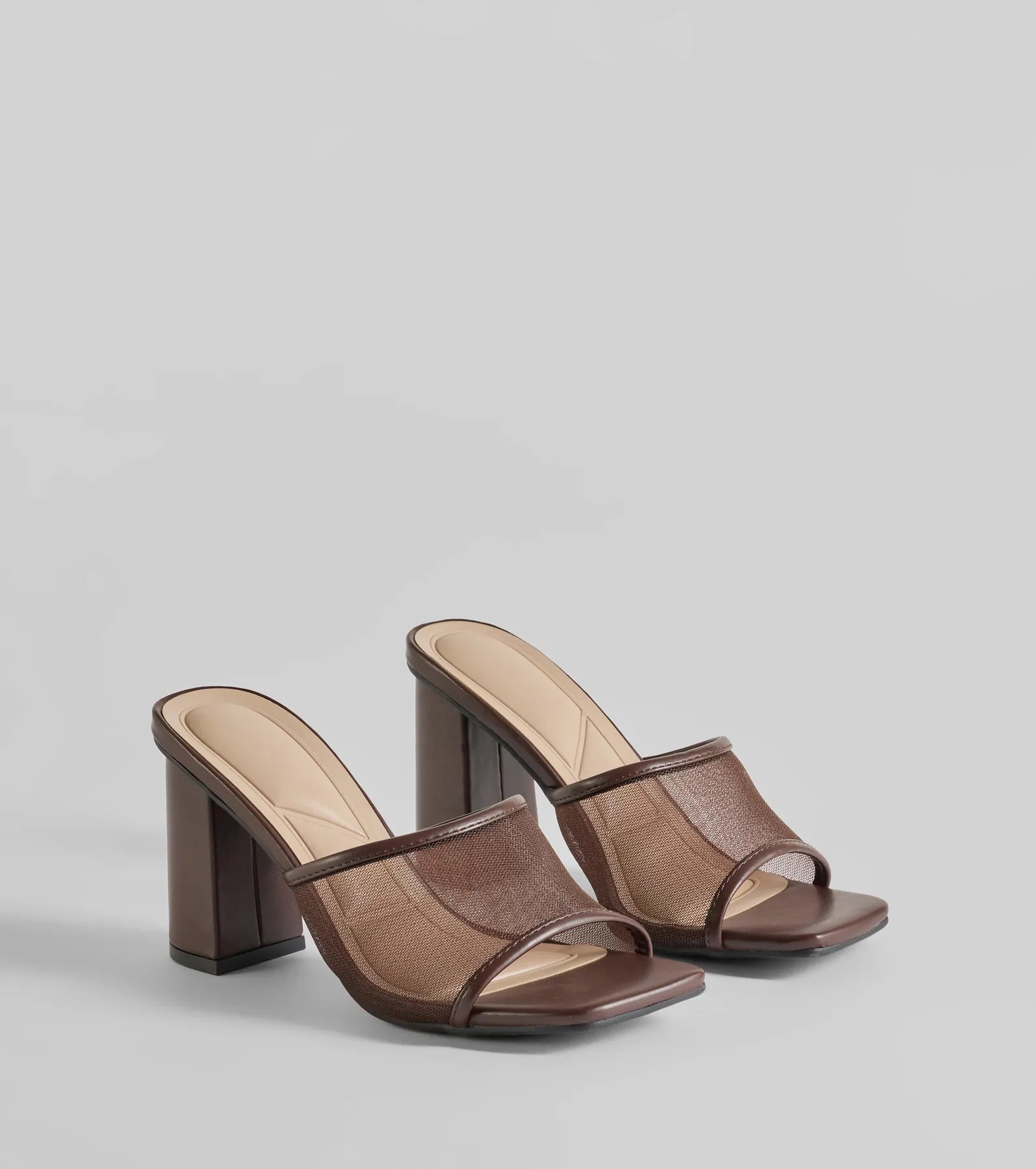 Desk To Dates Mesh Faux Leather Block Heels